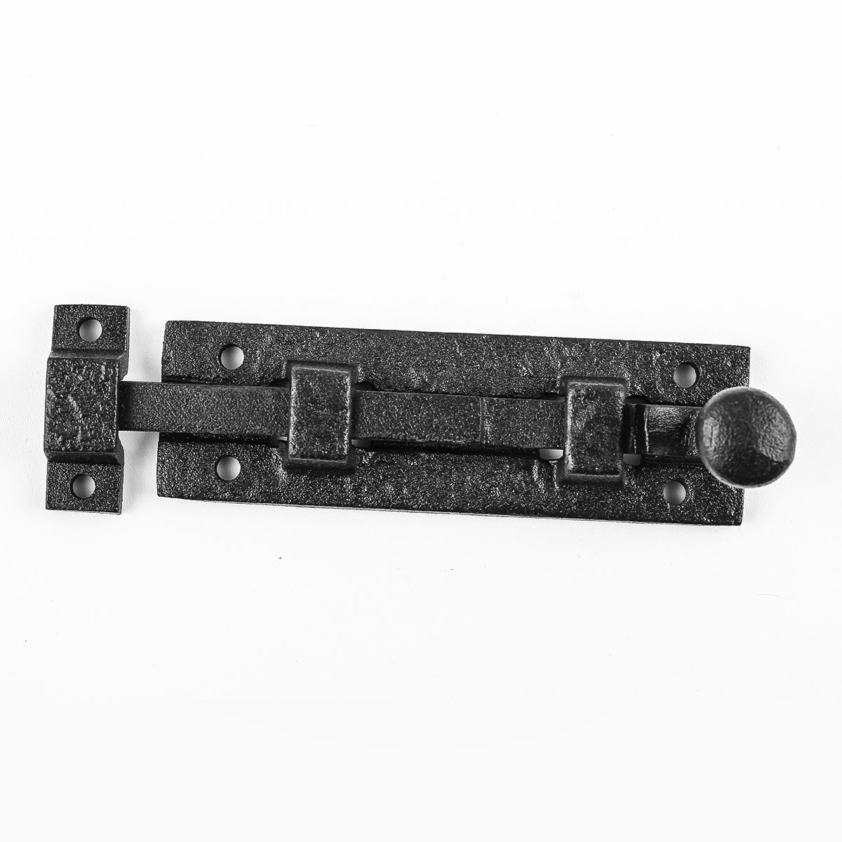 Renovators Supply Manufacturing Slide Bolt Latch 4 in. Black Wrought Iron Slide Bolt with Catch and Mounting Hardware Pack of 2