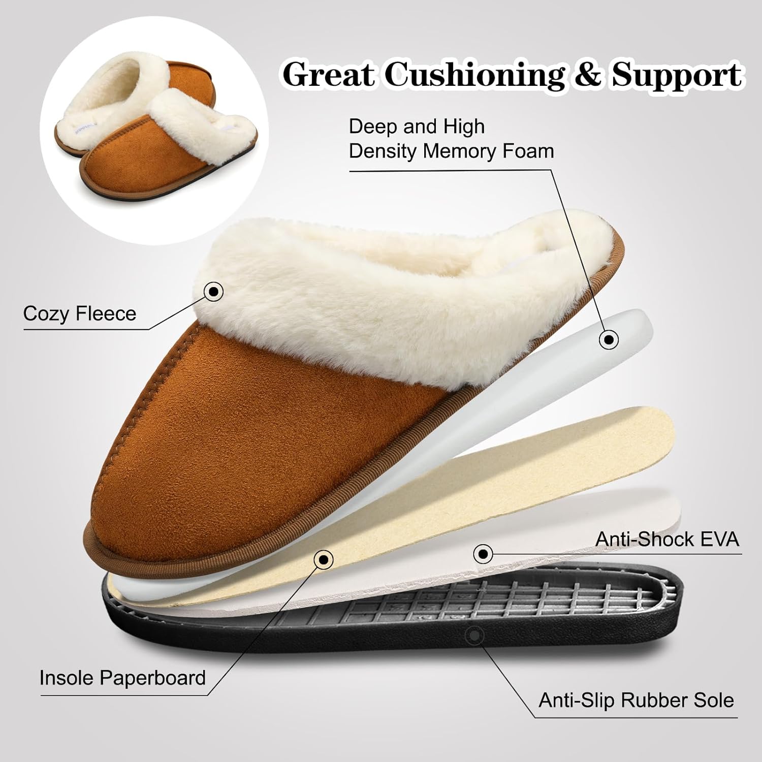 Besroad Mens Slippers Memory Foam House Slippers Warm Fuzzy Bedroom Slide House Shoes Indoor Outdoor Scuff - Image 6