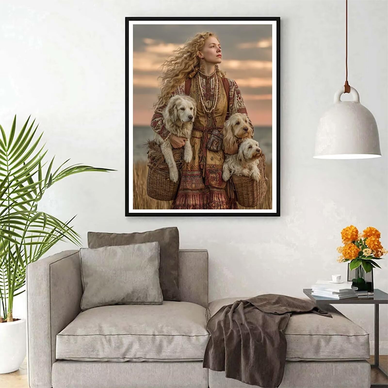 Diamentowy zestaw do malowania, pies kobieta obraz diamentowy zestaw do samodzielnego wykonania dla dorosłych, diamentowe malowanie dla dorosłych diamentowe rysunki do dekoracji ścian domu 60 x 90 cm