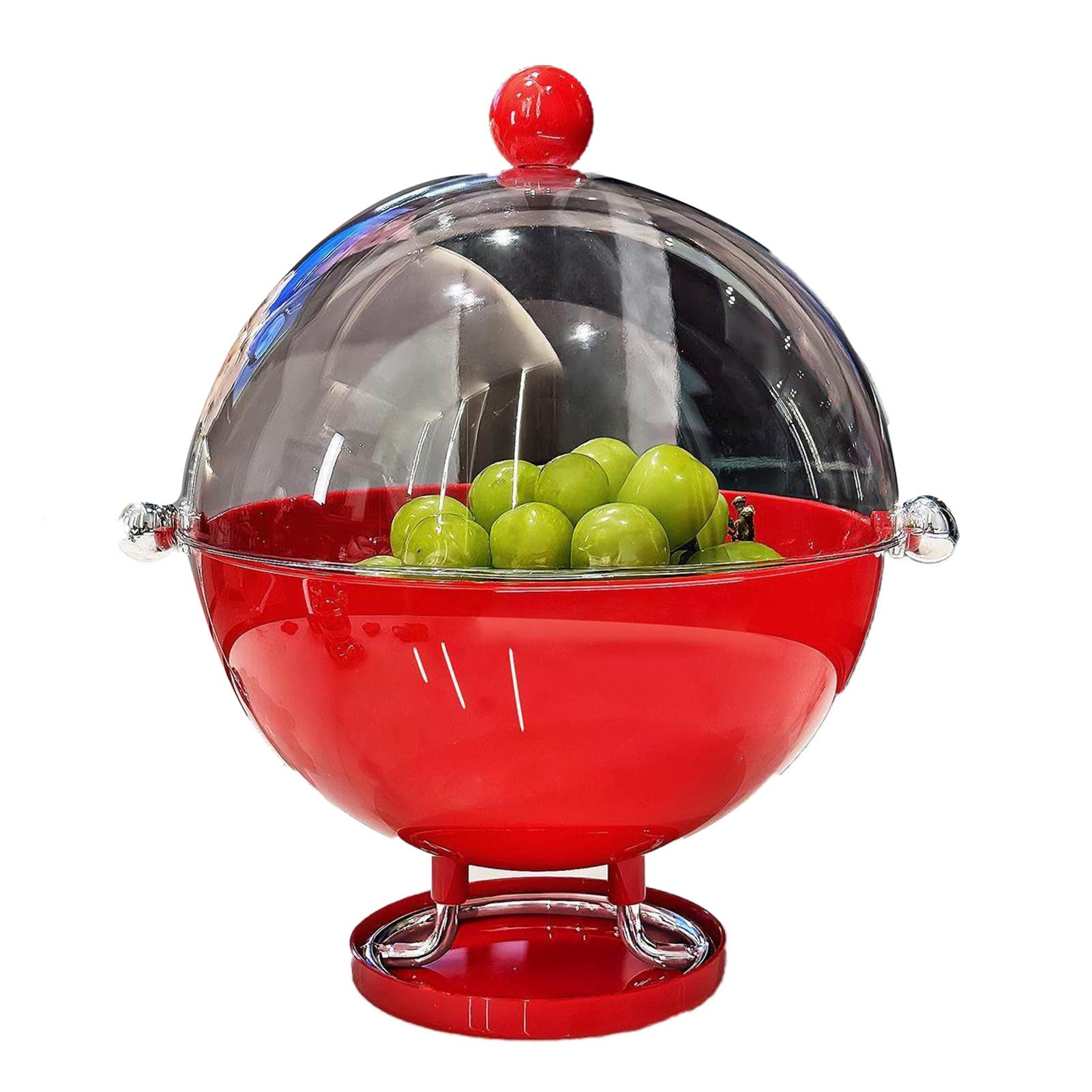 XCSDEW Plastic Fruit Rack,Living Room Nut ,Snack Storage Basket,Flip-top Opening,Cylindrical Handle,Suitable for Hotels(Red)
