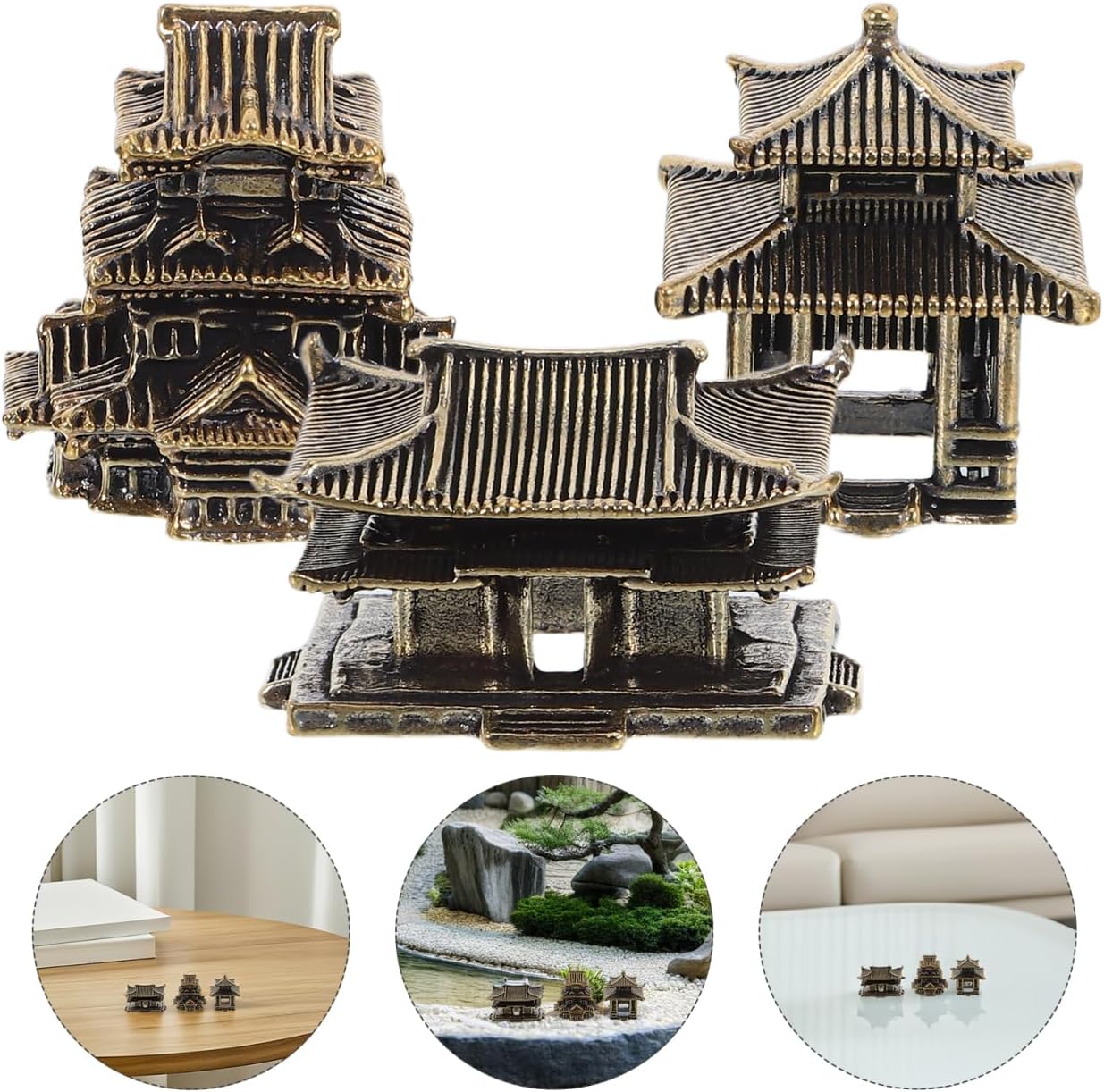 BESPORTBLE Tiny Brass Pagoda 3 Pcs Mini Pagoda Model for Zen Garden Decor Aquarium Decorations Small Mini Garden Decor Japanese Style Lantern Statue for Desk Indoor Outdoor