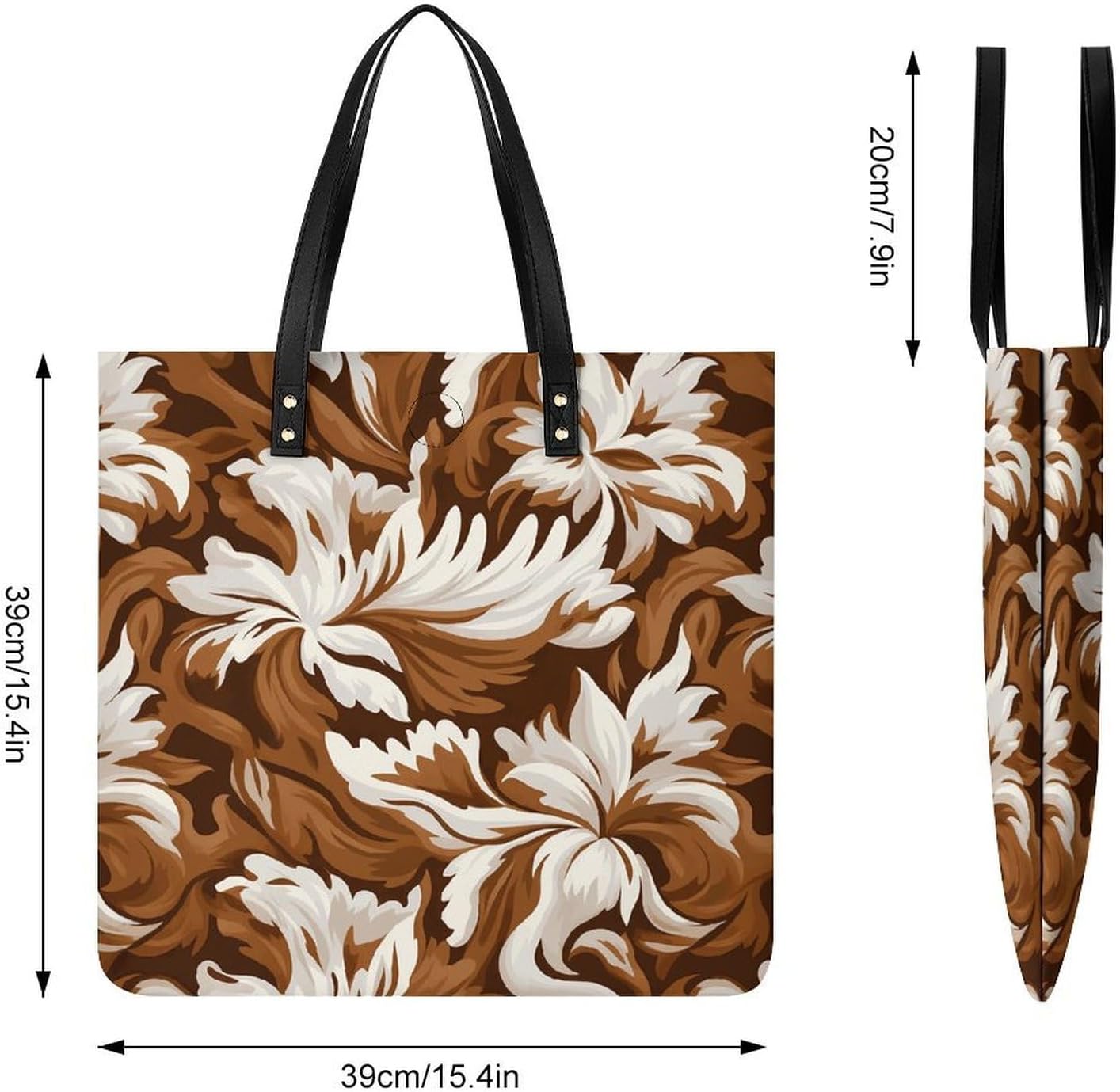 Brown And White Pattern Handbags Large Capacity, Tote Bag Stylish Slouchy, Shoulder Bags for Work Beach Travel And Shopping Grocery.