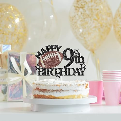 Miniatura 4 de Decoración para pastel de cumpleaños de 9 cumpleaños de fútbol  Decoración de fiesta de cumpleaños temática de fútboldeporte para niños  Suministros