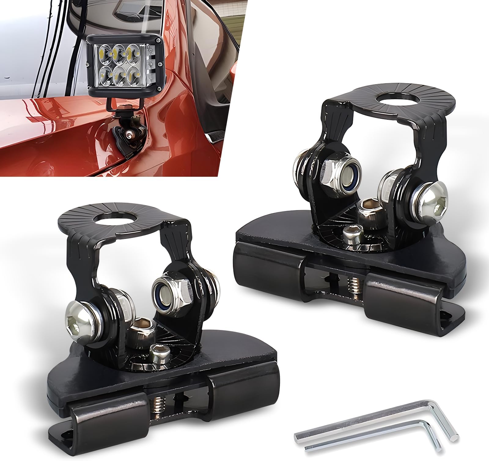 Eratus 2 PCS Light Bar Mounting Bracket, Adjustable Angle Waterproof Additional Work Light Base, Alloy Structure Rubber Shock Absorption Buffer Non-Destructive Fixing Bracket, for Most Cars (Black)