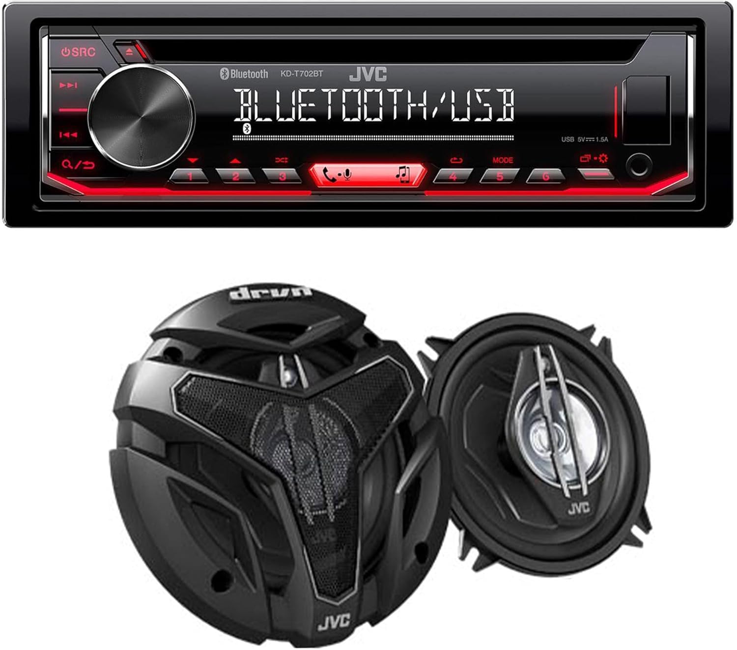 JVC KD-T720BT 1-DIN CD Receiver with Bluetooth and JVC 1-Pair CSZX530 5.25" Coax Speakers