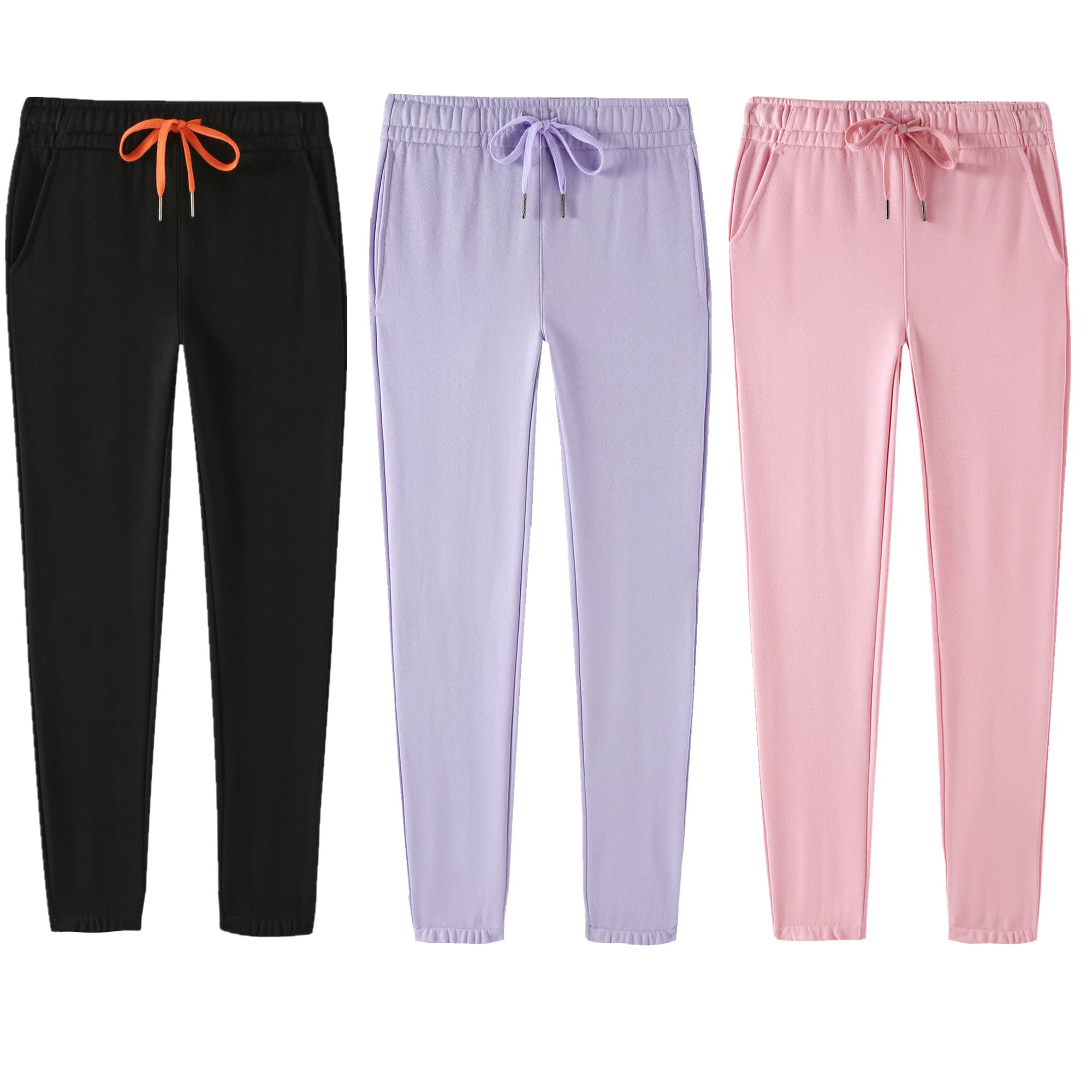 Pantaloni sportivi da ragazza con coulisse elastica pantaloni da jogging per bambini pantaloni casual tinta unita con tasche 4-14 anni
