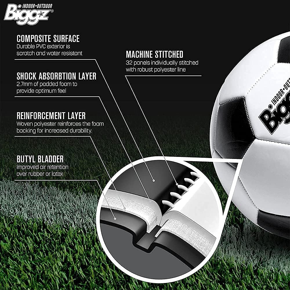 Biggz Premium Classic Soccer Balls with Hand Pumps - Size 3-6, 12, 50 Pack Options