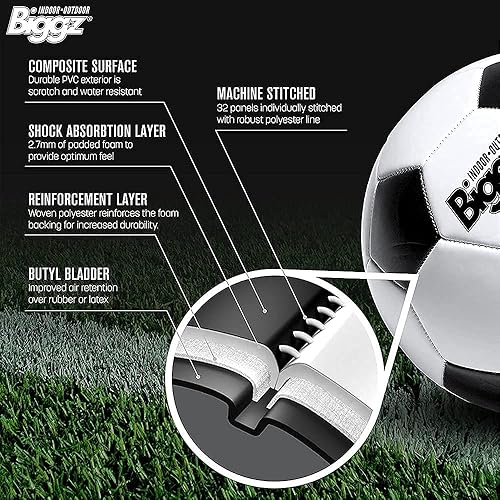 Miniatura 3 de Biggz Paquete de 6 pelotas de fútbol clásicas prémium tamaño 5