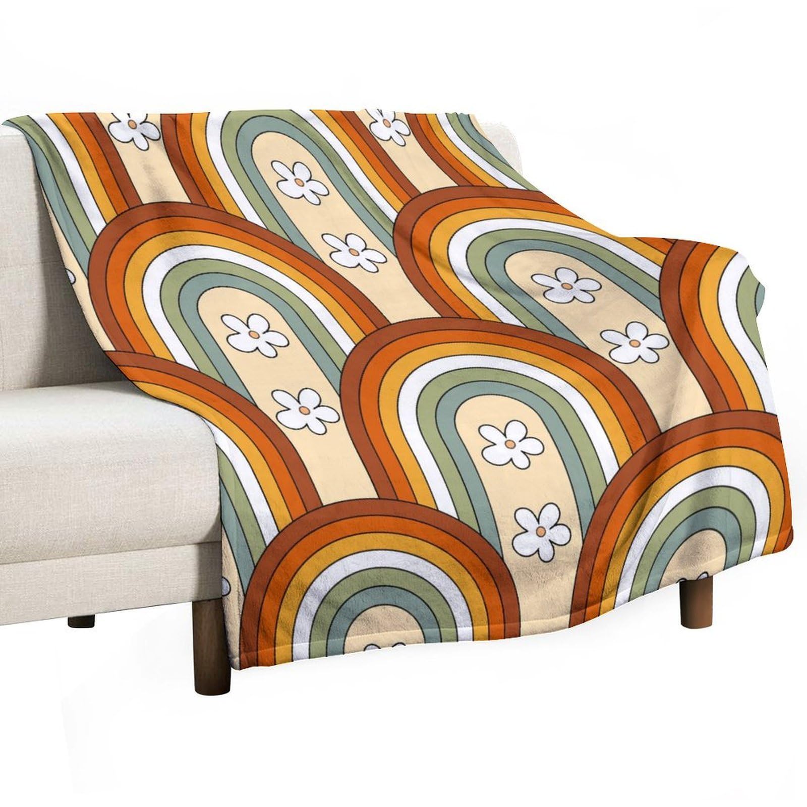 BenYaSong Mid Century Blanket Mid Century Rainbow Pattern 70s Style Colors Retro Inspired for Farmhouse Home Sofa Couch Chair Livingroom Bedroom 40"x50"
