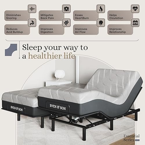 Miniatura 4 de Sven & Son Essential - Base de cama ajustable tamaño king dividido + colchón híbrido de espuma viscoelástica de gel frío de 14 pulgadas,