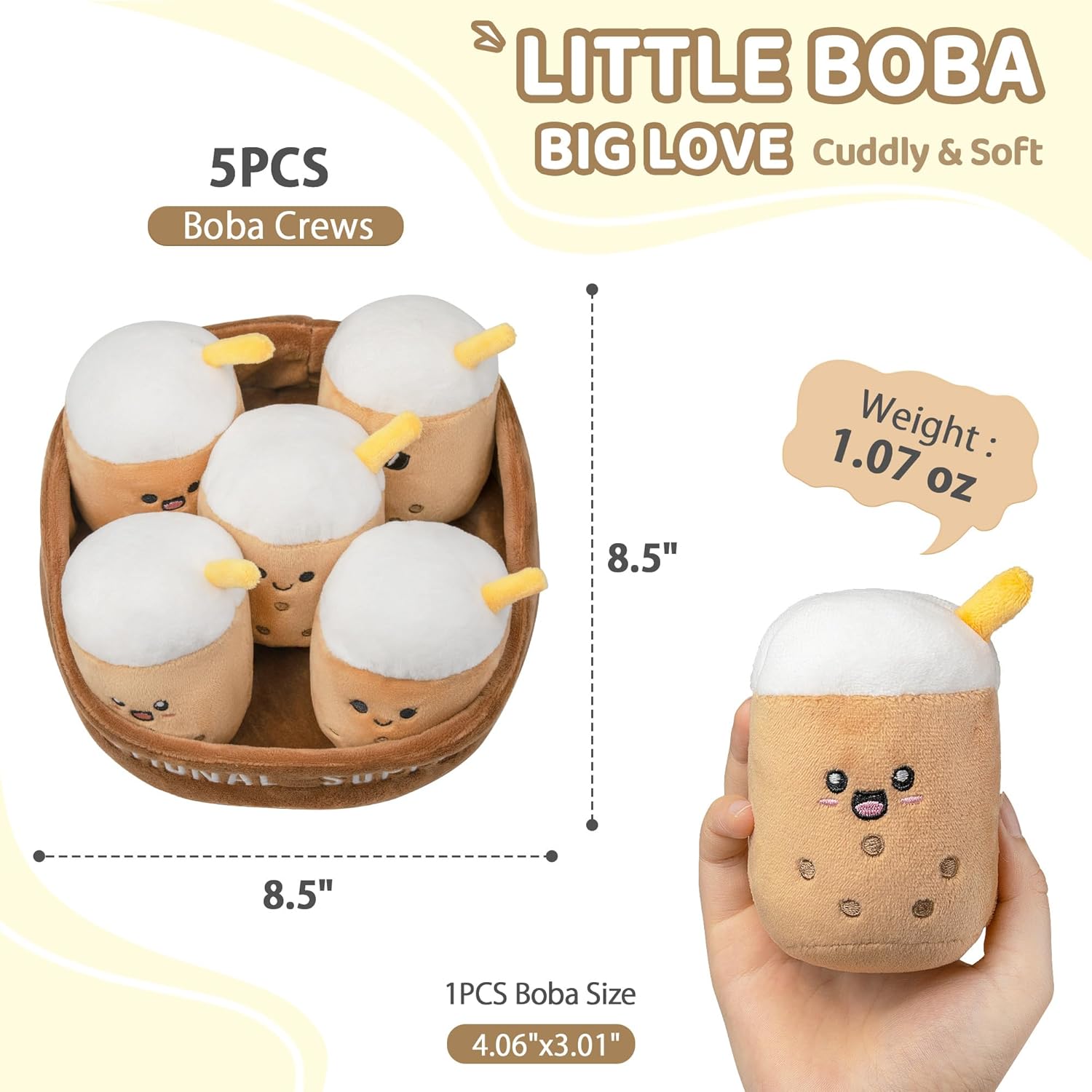 Emotional Support Boba Plush, 5 Cute Squishy Toys Stuffed Animal with Carrying Basket, Funny Cute Cuddly for Boba Lovers Adults, Inspirational Motivational Encouragement Gifts for Women Men - Image 5