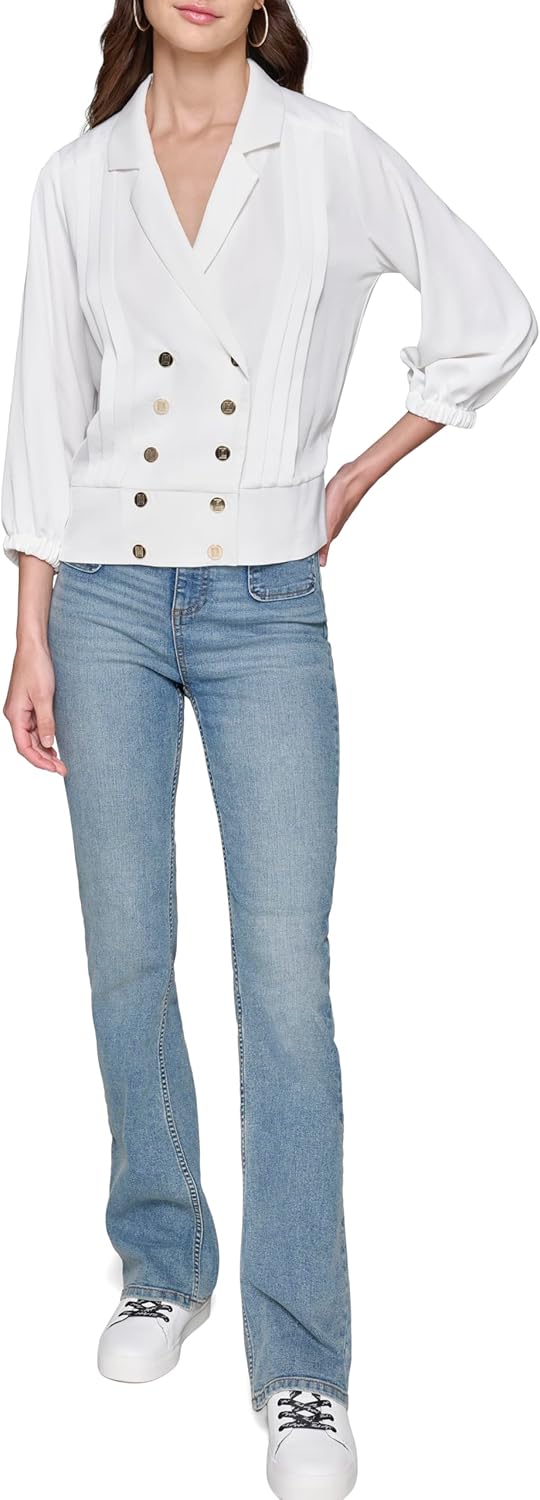 Karl Lagerfeld Women's Pleated Front Button Blouse