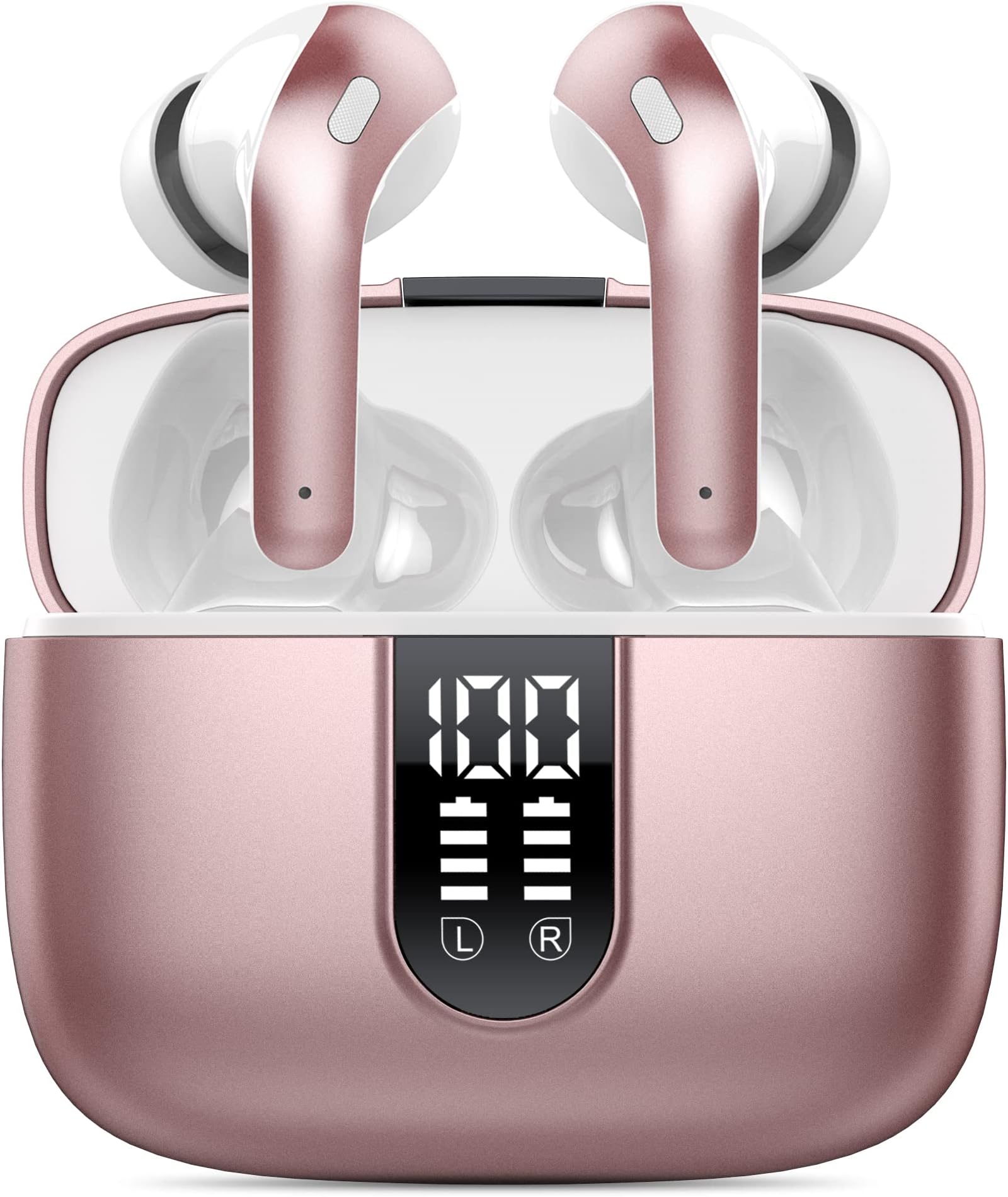 IKG Cuffie Bluetooth Senza Fili, Auricolari Bluetooth 5.3, Cuffie Wireless In-ear Mini Incorporato HD Mic, Bassi Immersivo, 37 Ore Di Riproduzione, IPX7 Impermeabile, Display A LED, Sportivi (Bianco