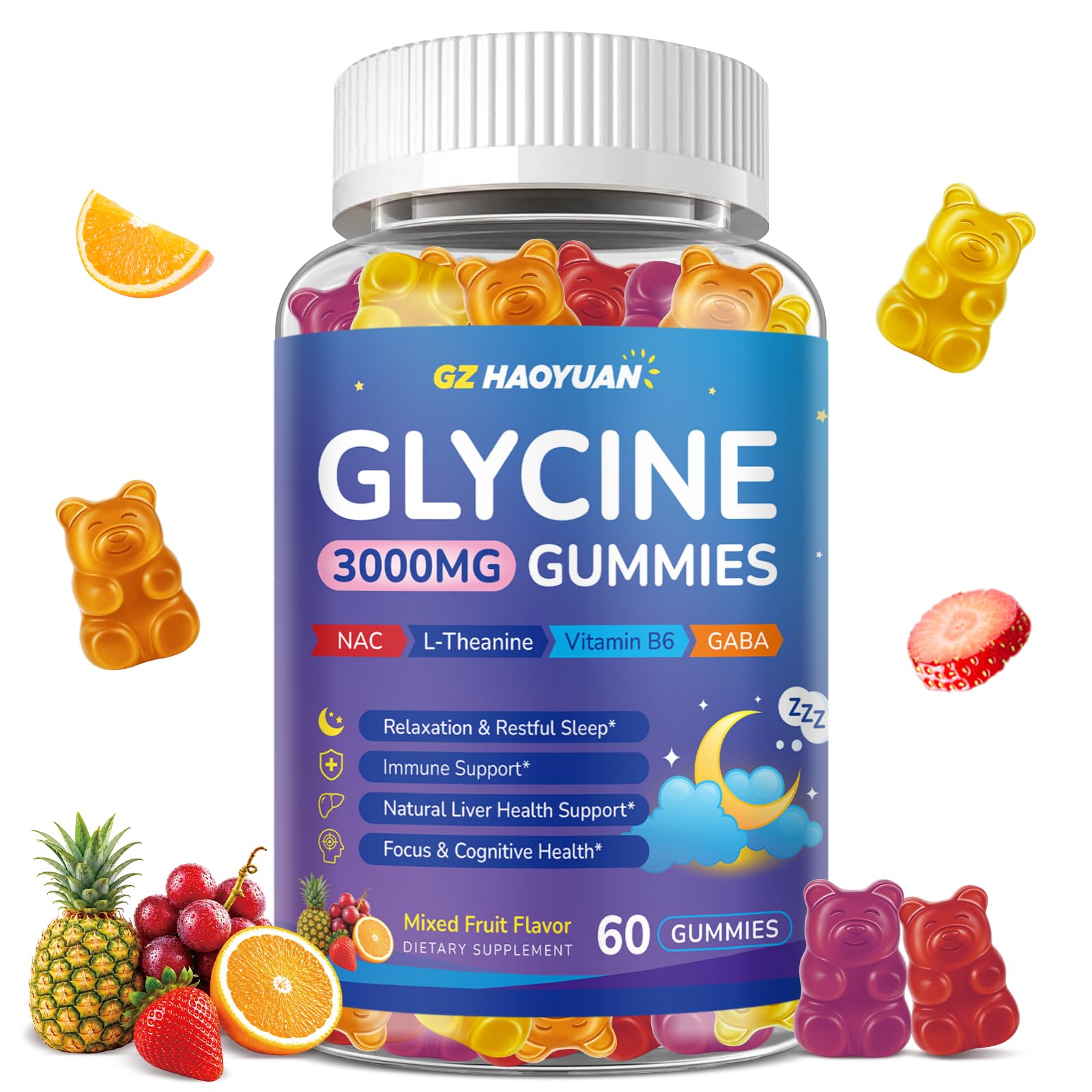 Glycine Gummies, Glycine 3g Supplements with NAC, L-Theanine, GABA, for Sleep, Relax, Nerve & Brain Support, Sugar Free, Vegan, Strawberr Flavor, 60 Cts — Amazon image 10