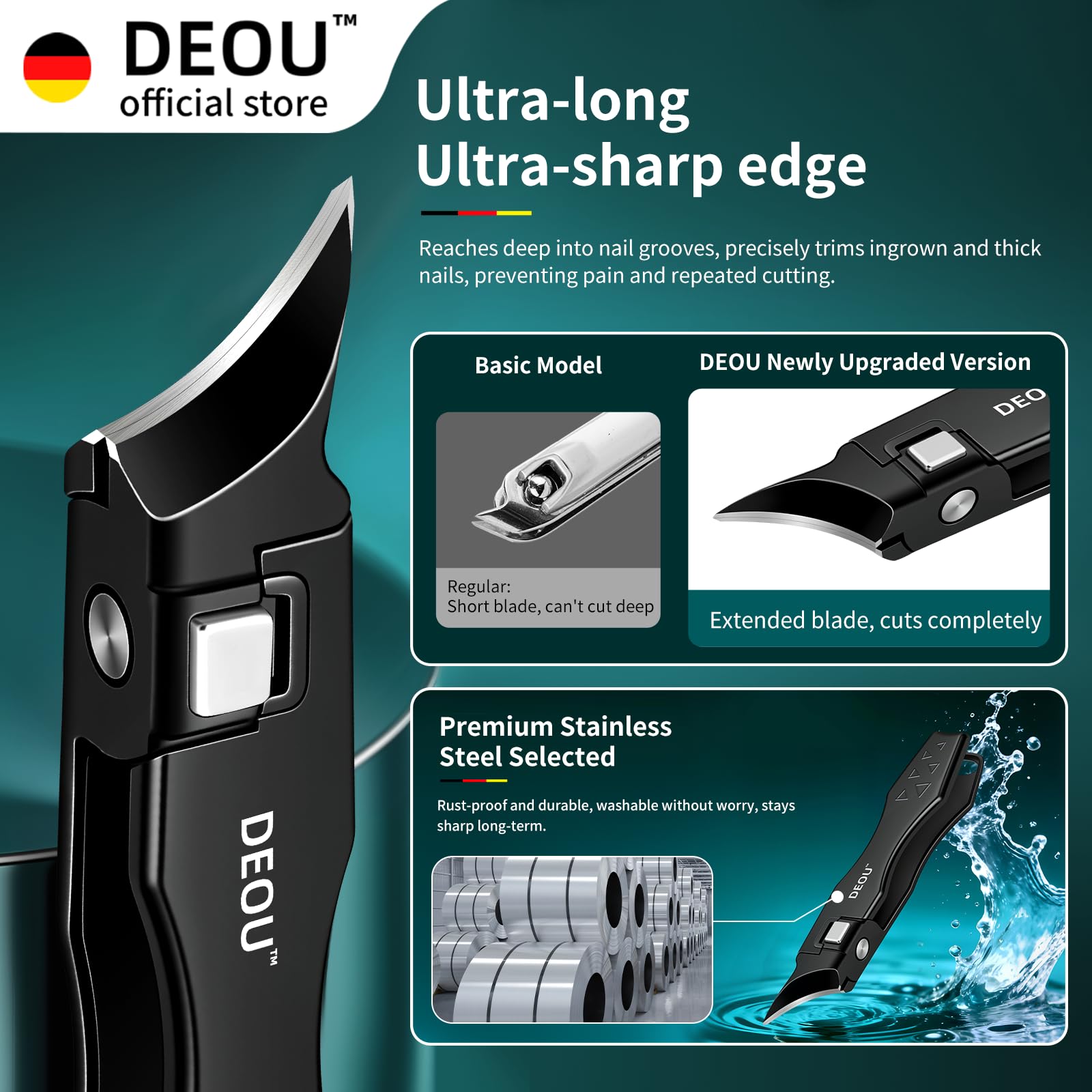 DEOU Tagliaunghie incarnite con lima per unghie, tagliaunghie obliquo in acciaio inox di alta qualità, anti-spruzzo, strumento per manicure con buco della serratura, confezione regalo per unghie