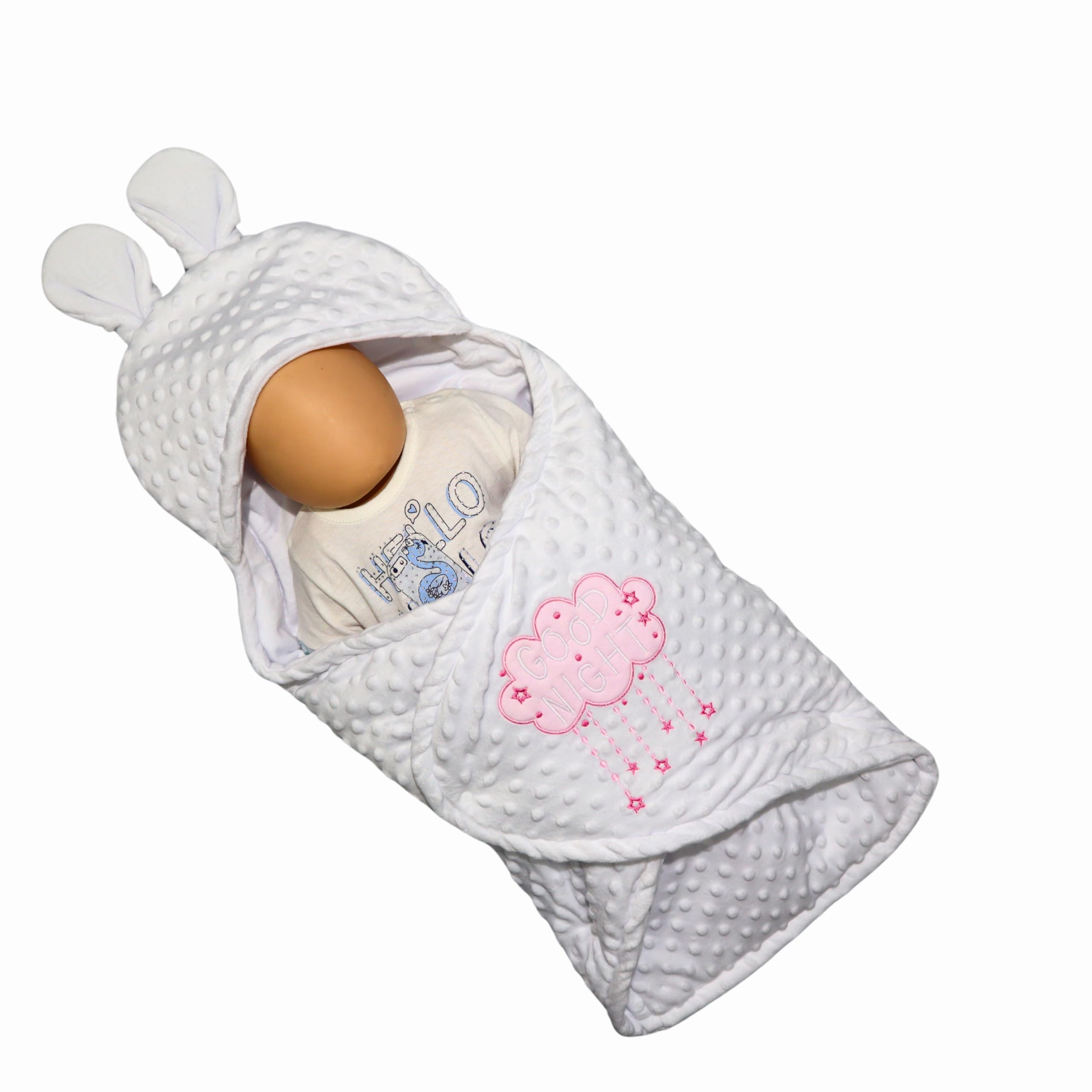Honey Kids Soft Velvet Baby Sleeping Bag - Cozy and Comfortable Infant Sleep Sack for Sweet Dreams (White - Pink)