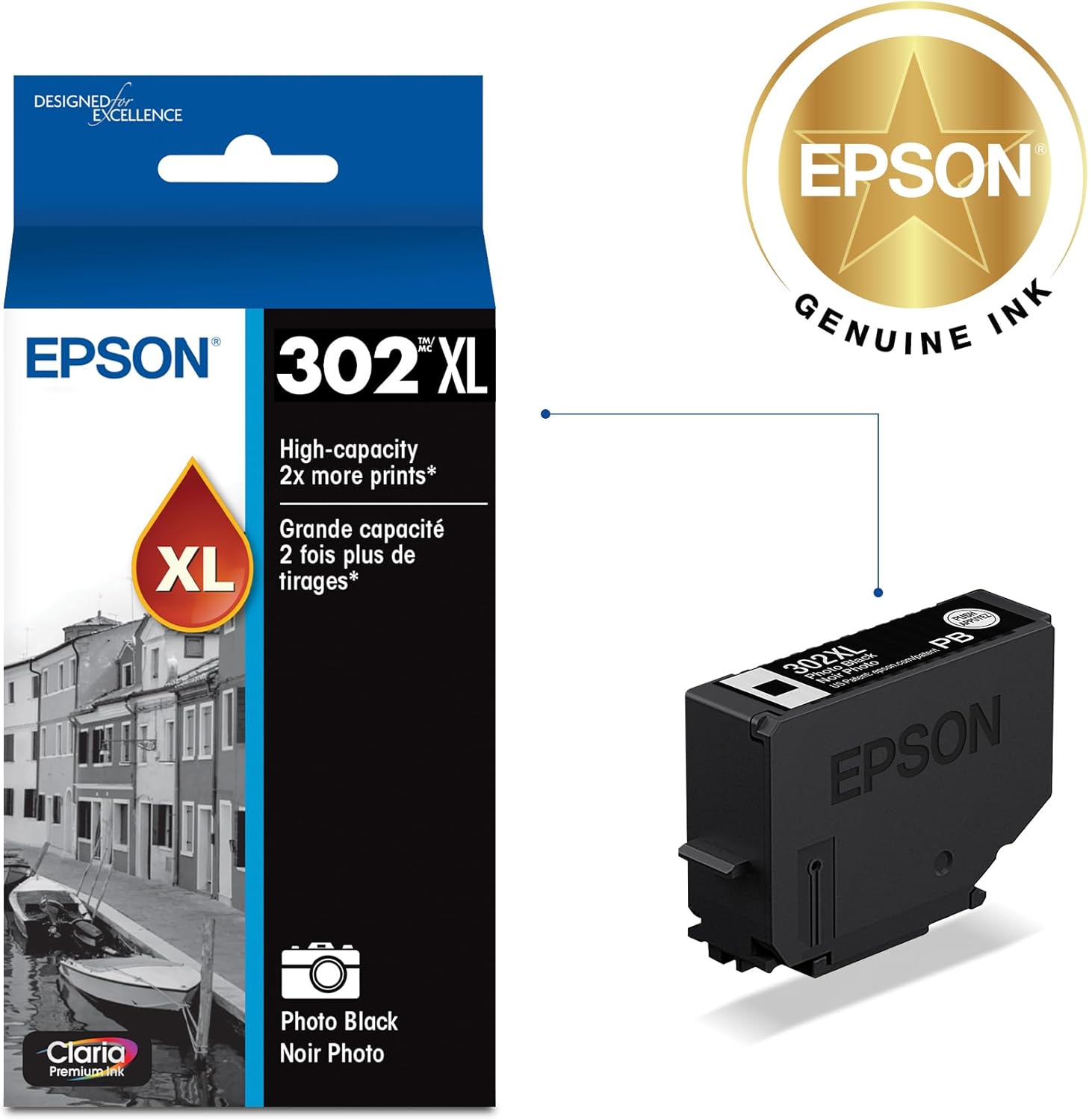 EPSON 302 Claria Premium Ink High Capacity Photo Black Cartridge (T302XL120-S) Works with Expression XP-6000, 6100