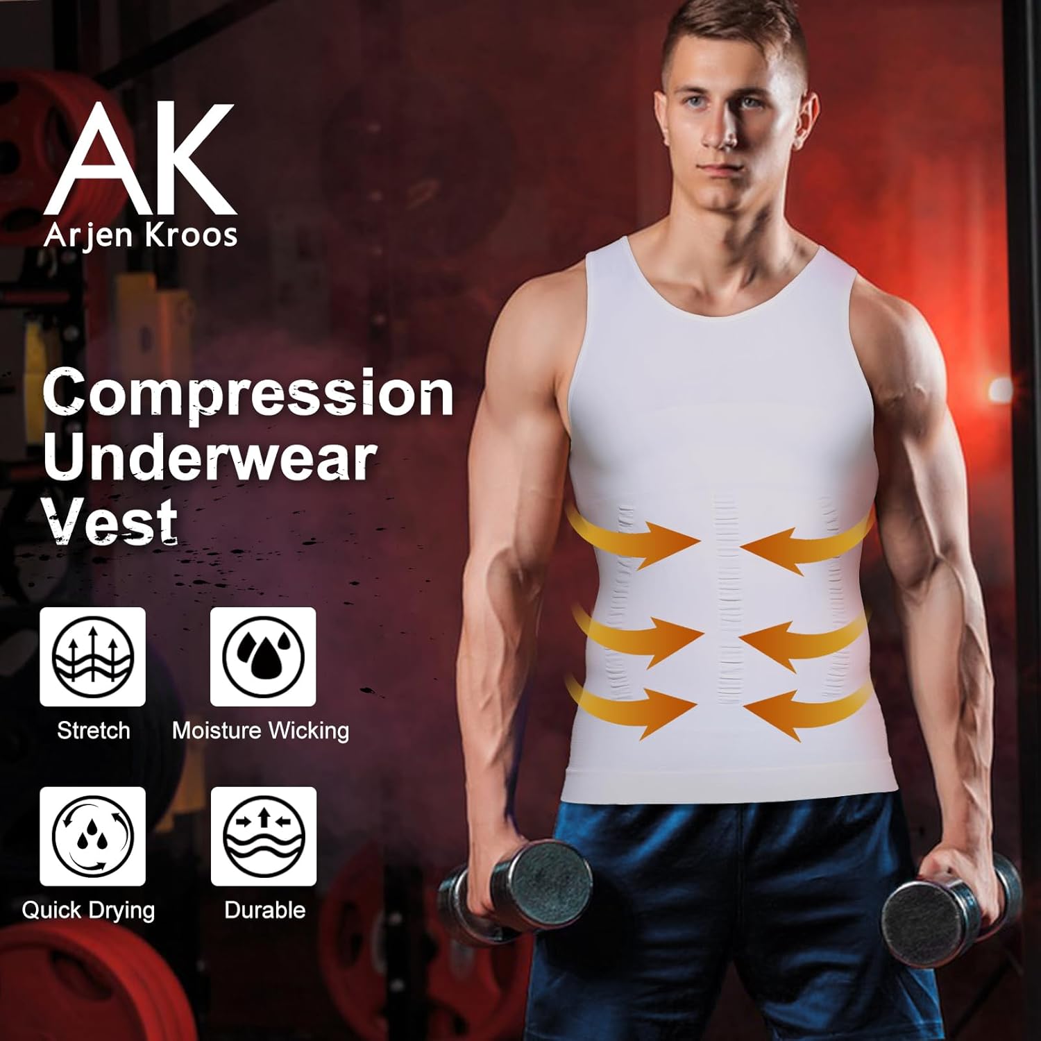 Arjen Kroos Men's Compression Tank Top Shirts 4 Pack-Slimming Muscle Undershirt Body Shaper High Elastic Breathable Shapewear