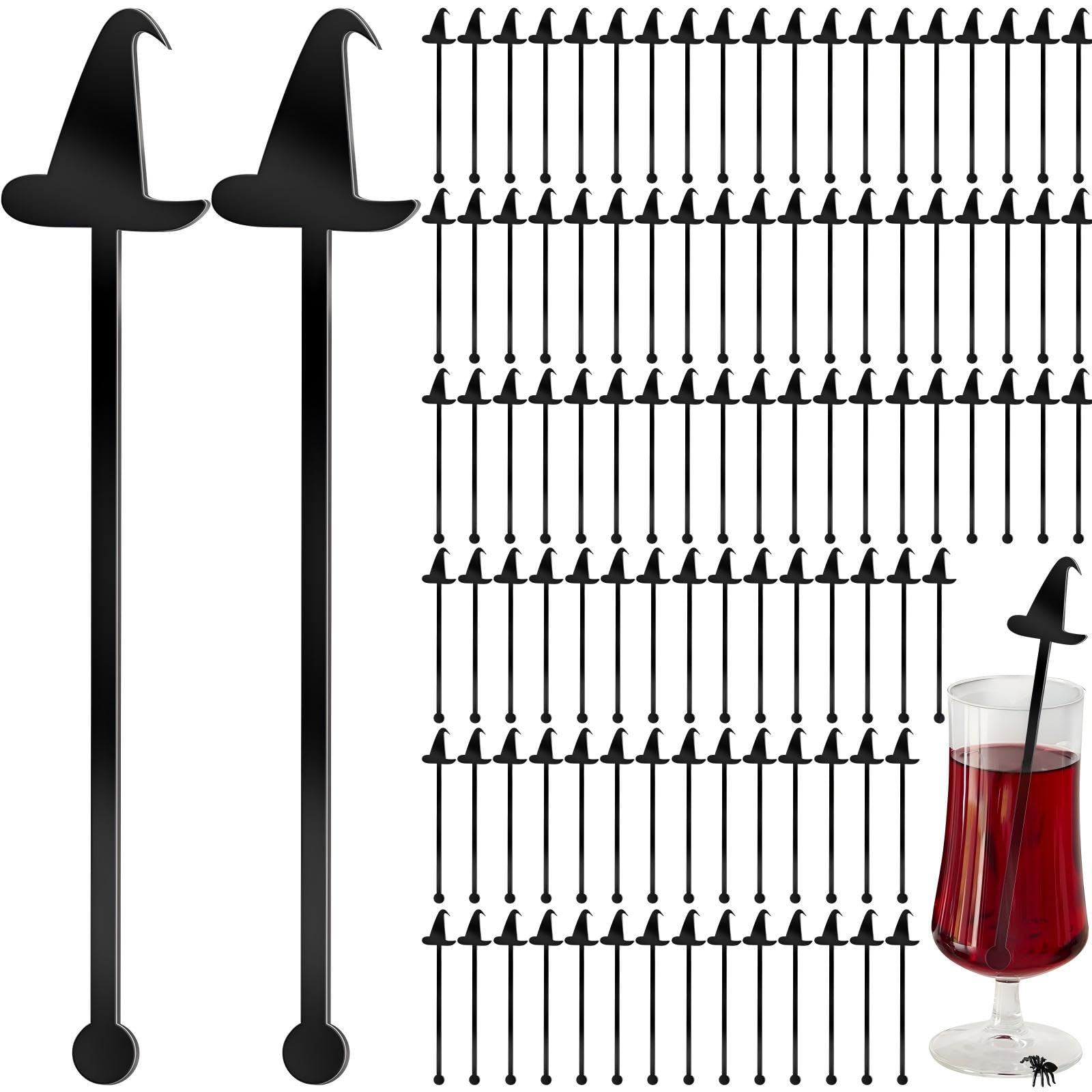 LemonRoad 100 Pcs Witch Hat Swizzle Sticks Black Plastic Cocktail,Classic