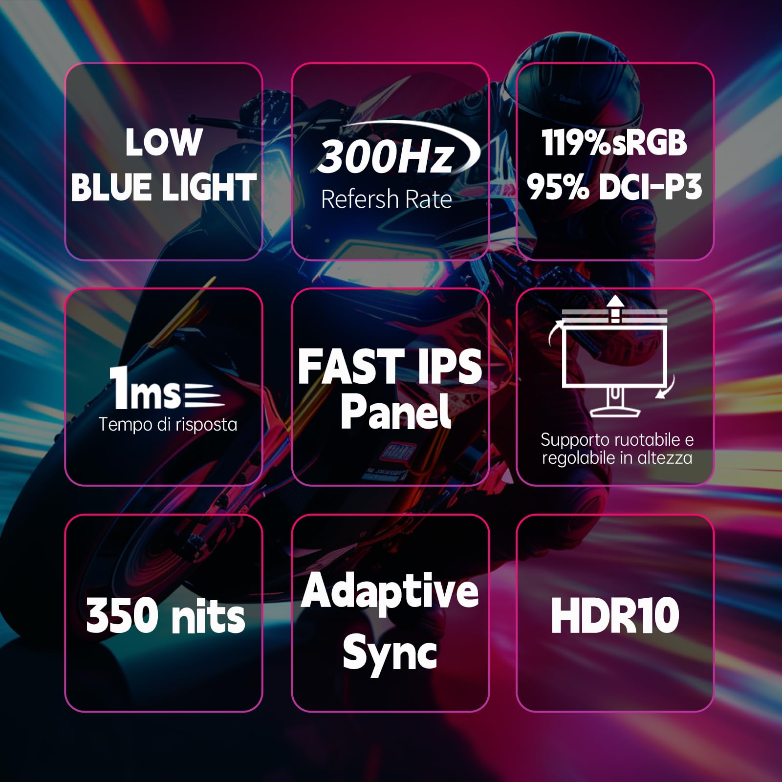 KTC Mnotior Gaming 25 Pollici | 300Hz (OC 320Hz) | FHD 1080P | Fast IPS Panel | 1ms | Adaptive-Sync | HDR10 | 119% sRGB | HDMI x2, DP x1 | Girevole e di Sollevamento Stand | VESA 100 * 100mm | H25Y7