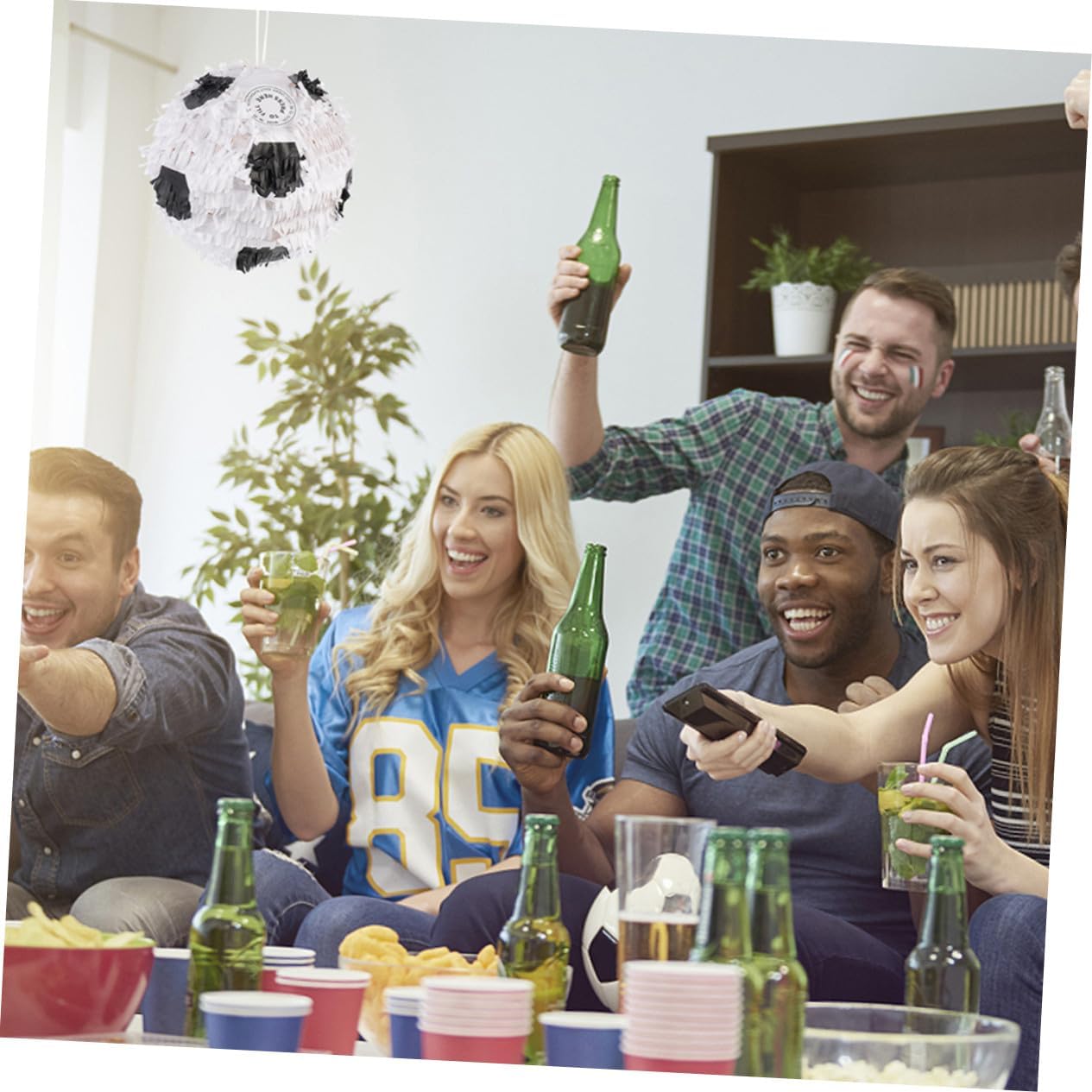 2Pcs Football Soccer Pinata with Stick Paper Sports Ball Birthday Decoration for Soccer Theme Parties and Football Celebrations Indoor Outdoor Use