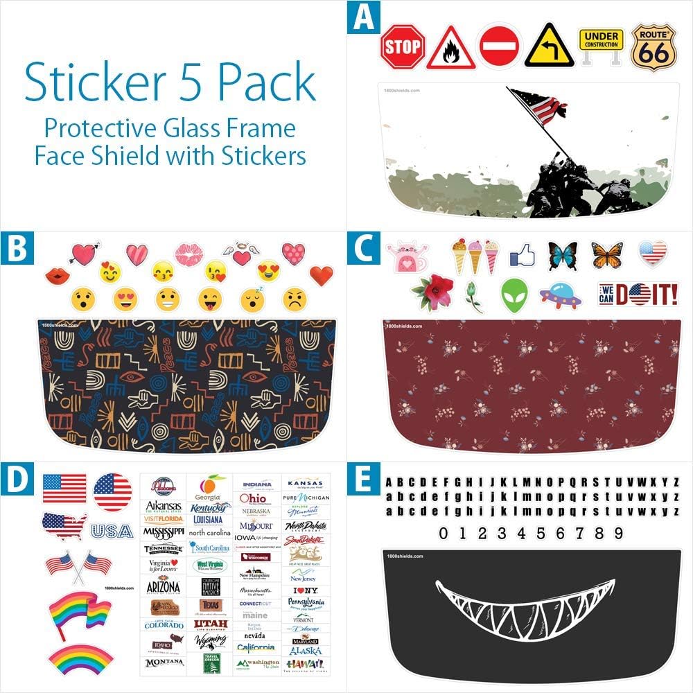 Protective Glasses Frame Face Shield with Decals | Customize Your Look While Being Safe | +Free Extra Shield Protectors (10 Frames + 20 Shield Covers w/ 10 Decal Sheets)