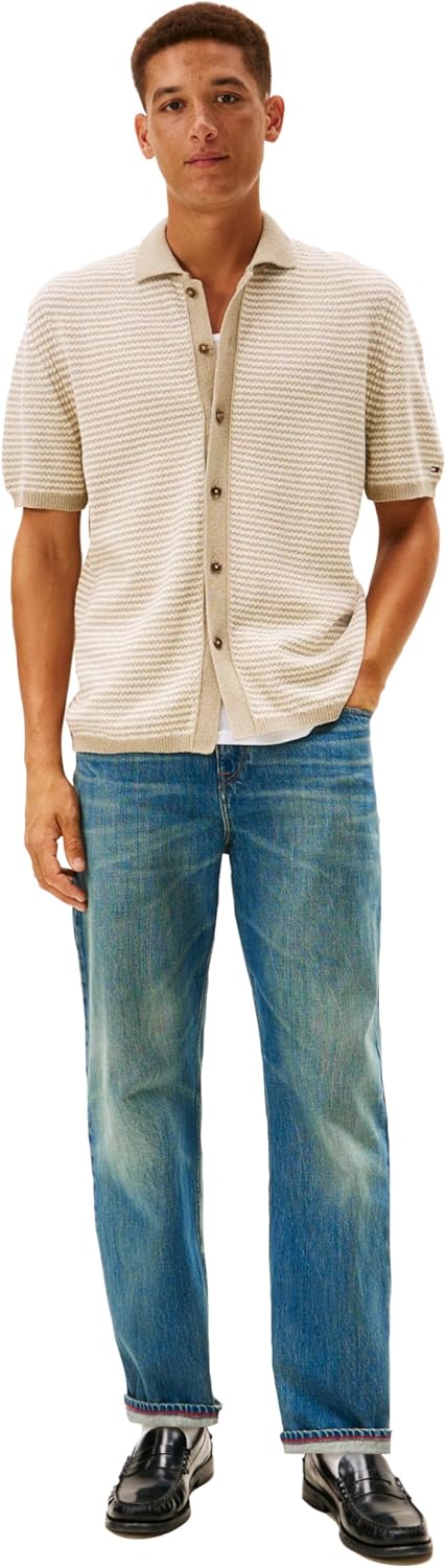 Tommy Hilfiger Mens Cotton Knit Striped Lightweight Button Up Sweater Polo - Image 3