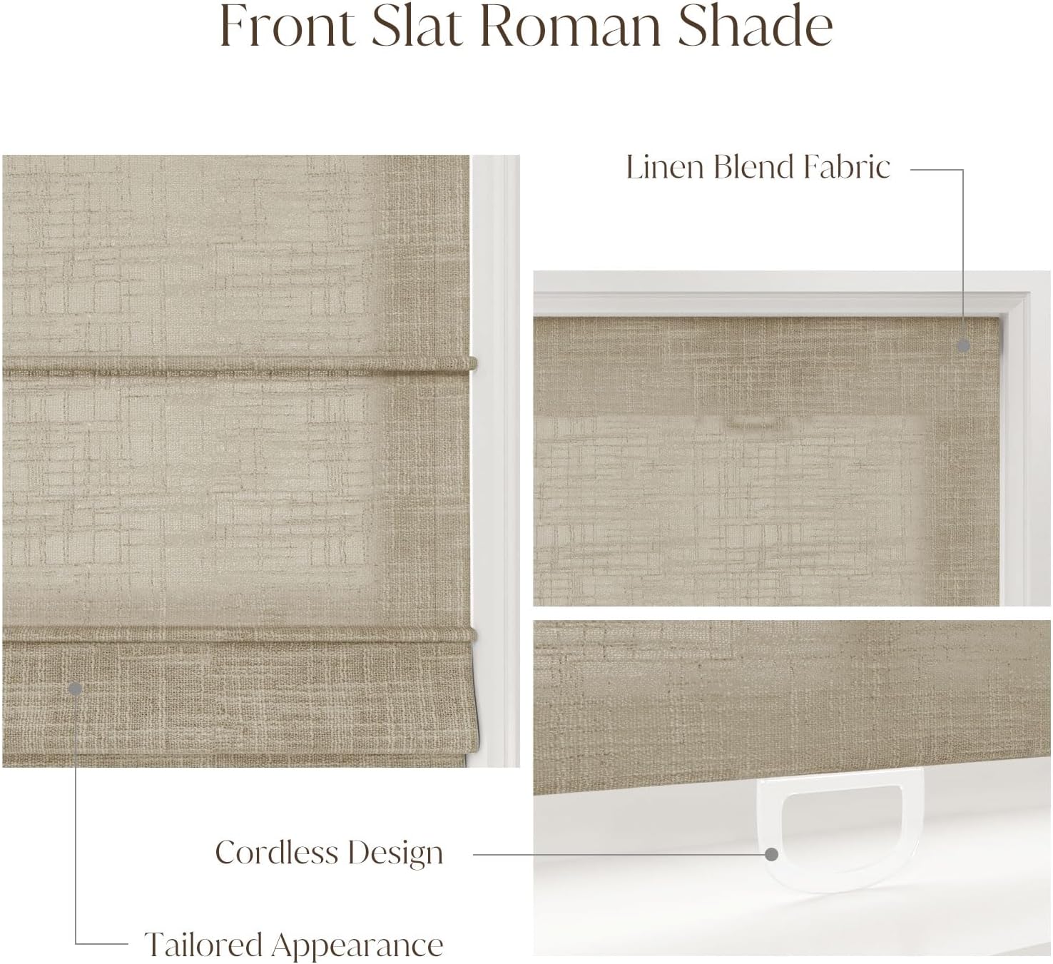 TWOPAGES Liz Blinds for Indoor Windows, Cordless Roman Shades for Home, Sliding Glass Doors, Faux Linen Custom Made Window Blinds, Grey Beige