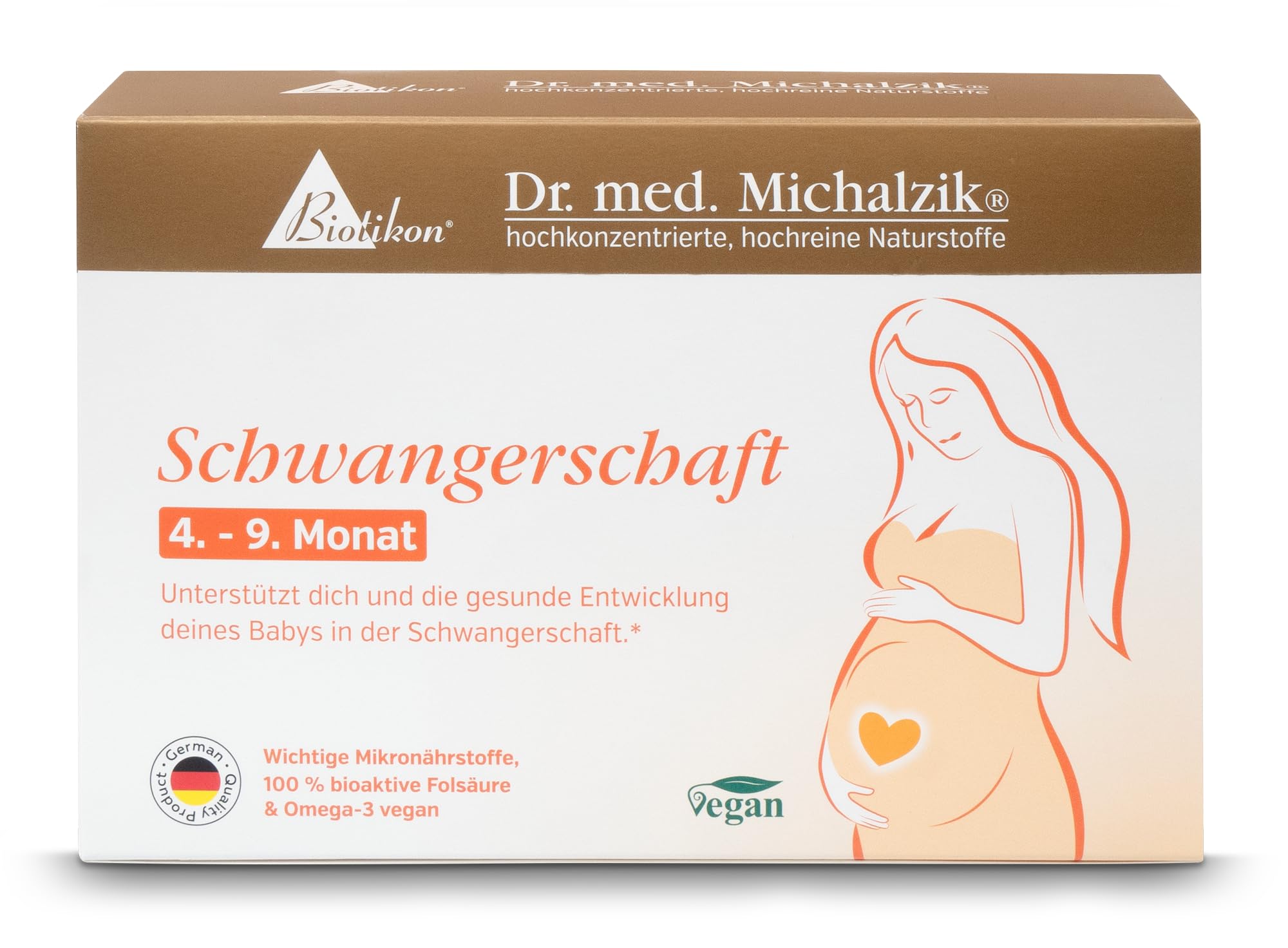 Schwangerschaft Dr. Michalzik, 800 µg Folsäure, 150 Kapseln | Mit Folsäure, DHA Omega-3, Eisen und Calcium • vegane Kapseln • eigene deutsche Produktion • ohne Zusätze