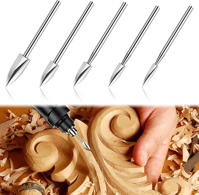 5 PCS Wood Carving Drill Bits Set Wood Engraving Drill Bits Rotary Tool Wood Carving Set with 1/8 Shank Durable Carbide Burr Set for Fine Woodworking Carving Drilling