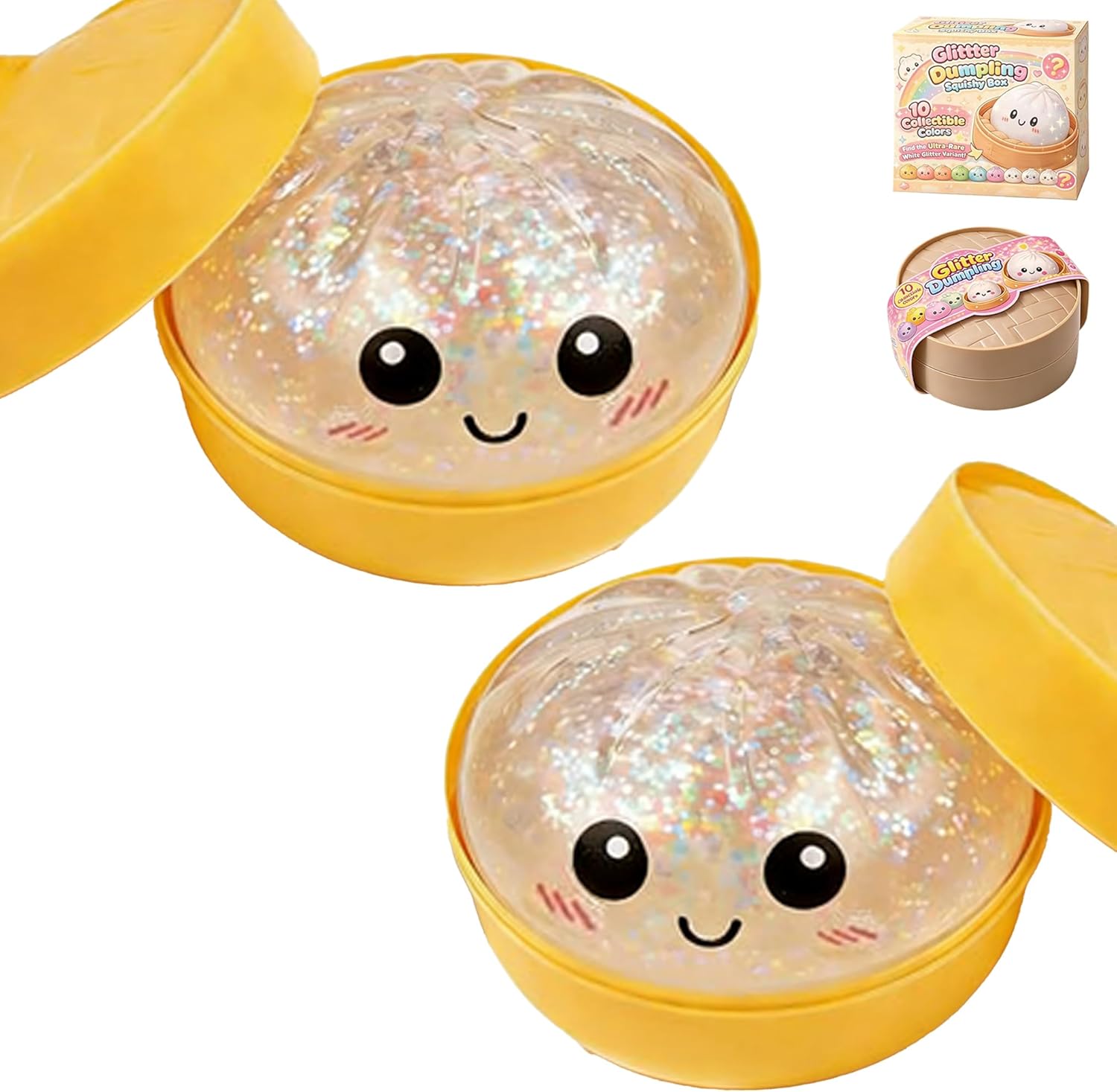 Glitter Dumpling, Glitter Dumpling Squishy with Box, Anxiety Relief Fidget Sensory Soft Squeeze Decompression Dough (2* White)