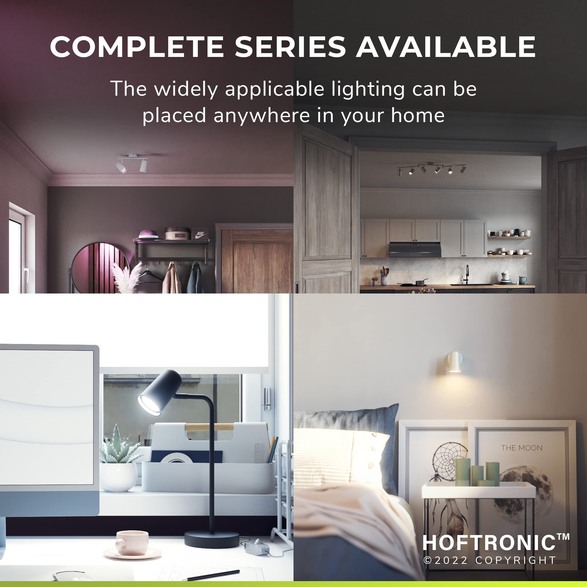HOFTRONIC Riga LED Tischleuchte - 350° Schwenkbar und 90° Drehbar - 4000K Neutralweiß - 1,5e Meter Kabel mit Schnurdimmer - GU10-Fassung - Nachttischlampe Weiß - Dimmbar - Schreibtischleuchte