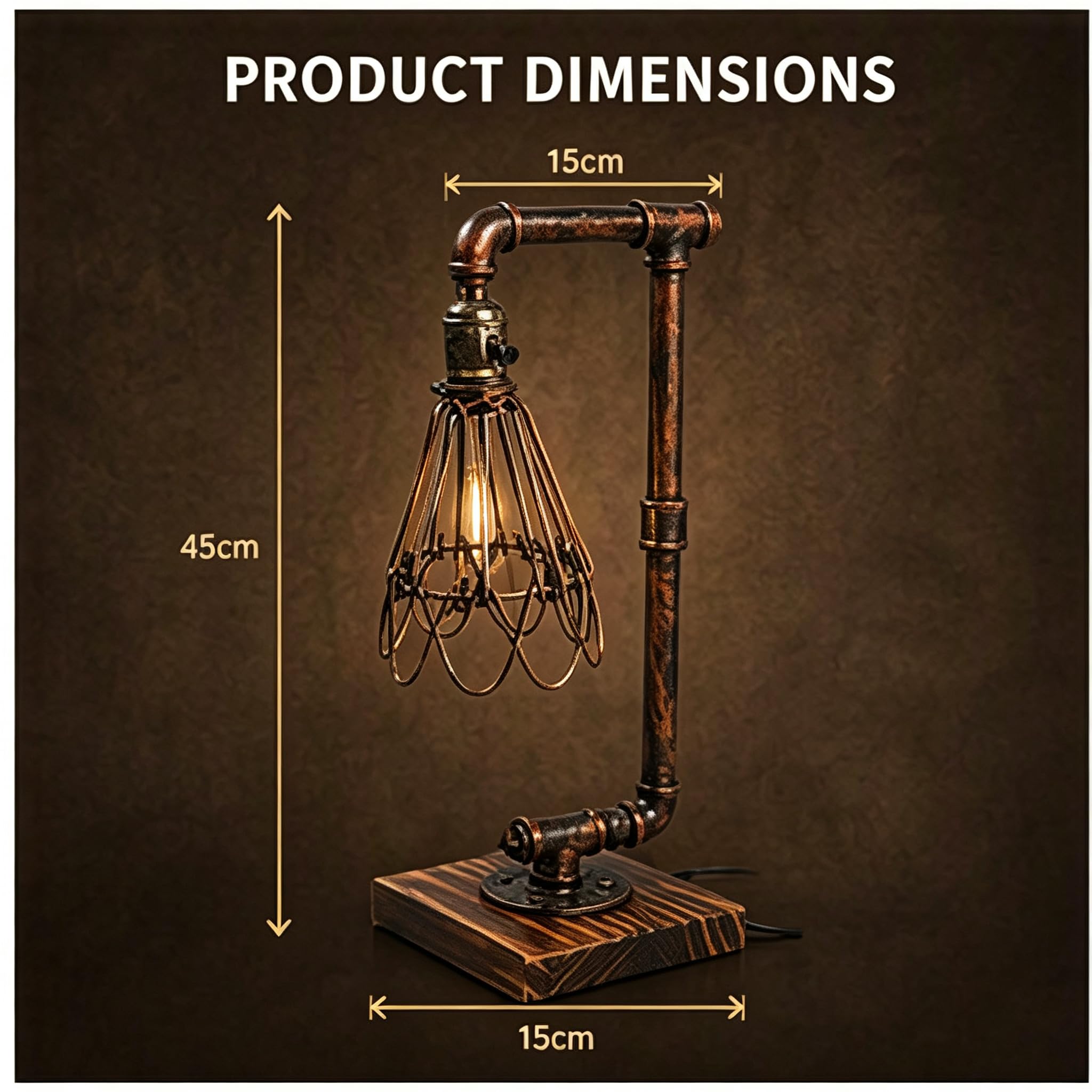Lampada da tavolo a tubo d'acqua, stile vintage, industriale, E27, in metallo, lampada da tavolo Steampunk, in ferro, loft, per camera da letto, soggiorno (18 x 15 x 46 cm)