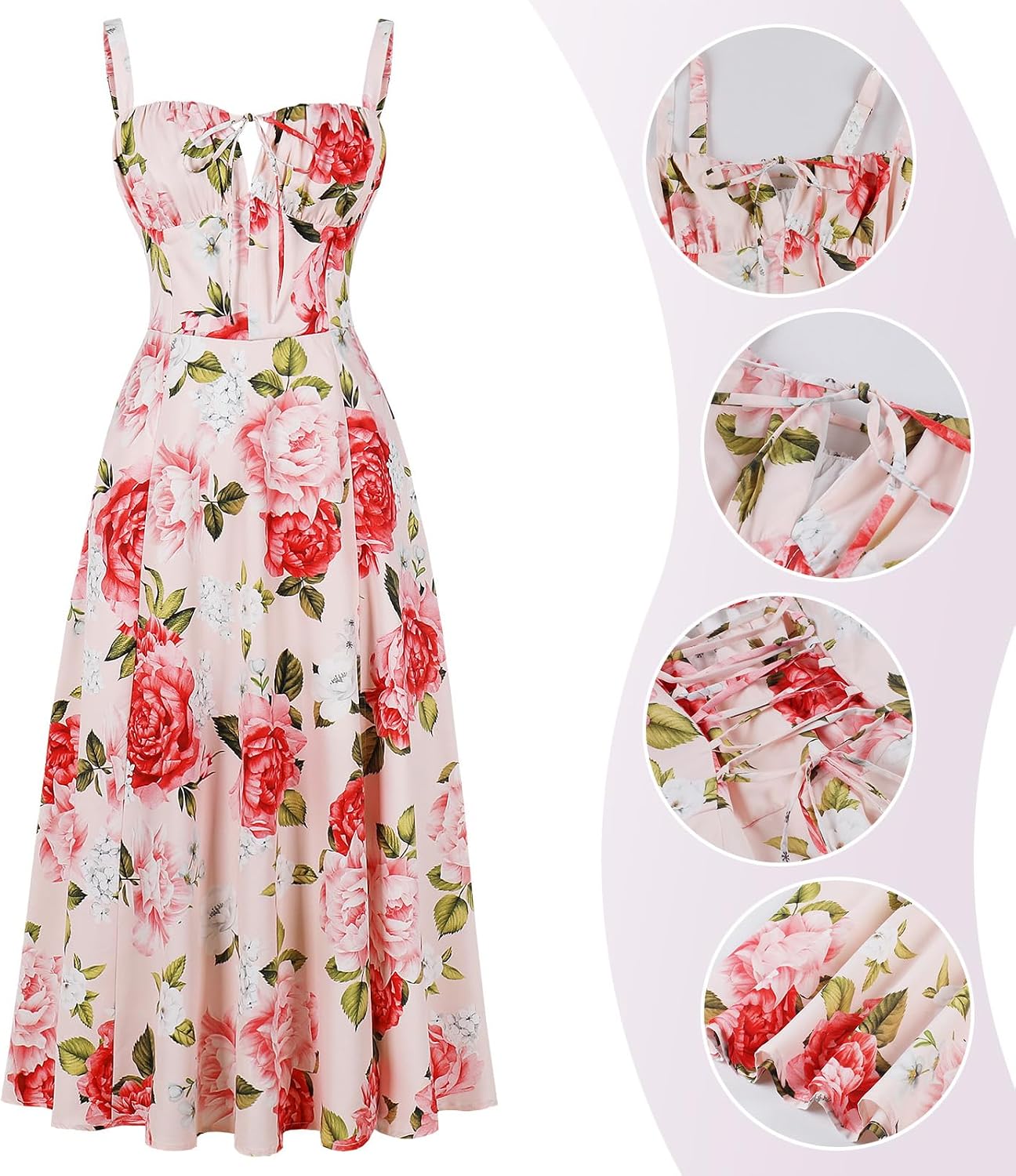 Women's Floral Corset Dress Formal Cocktail Dresses Going Out Casual Sundress Split Thigh Spaghetti Strap Vintage Dress thumbnail