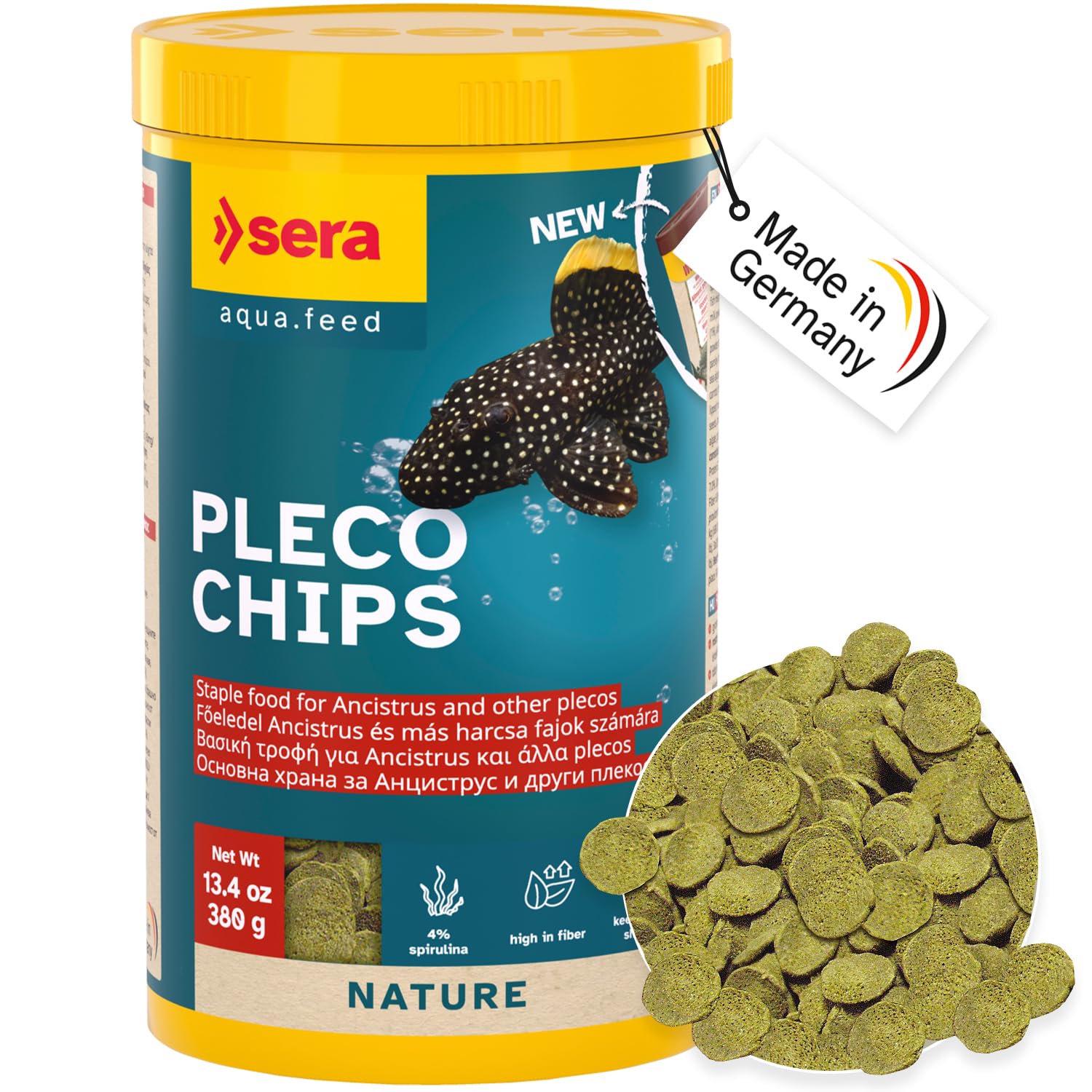 Sera Pleco Chips 13.4 oz./0.84lbs | Premium Fish Food for Ancistrus & Plecos | High Fiber | No Dyes & Preservatives | Supports Digestion & Promotes Healthy Growth | Ideal for Bottom Feeders