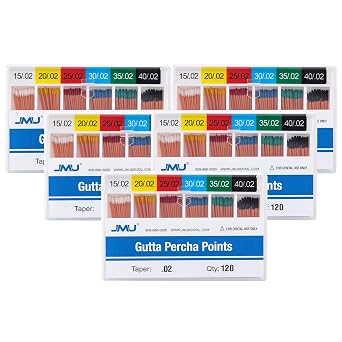 JMU 5 Pack Dental Gutta Percha Points .02 Taper #15-40 Assorted