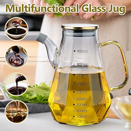 Miniatura 4 de Botella de aceite de cocina grande de vidrio con medida para aceite de oliva, salsa de soja, jarabe de tubo fino, dispensador de aceite grande,