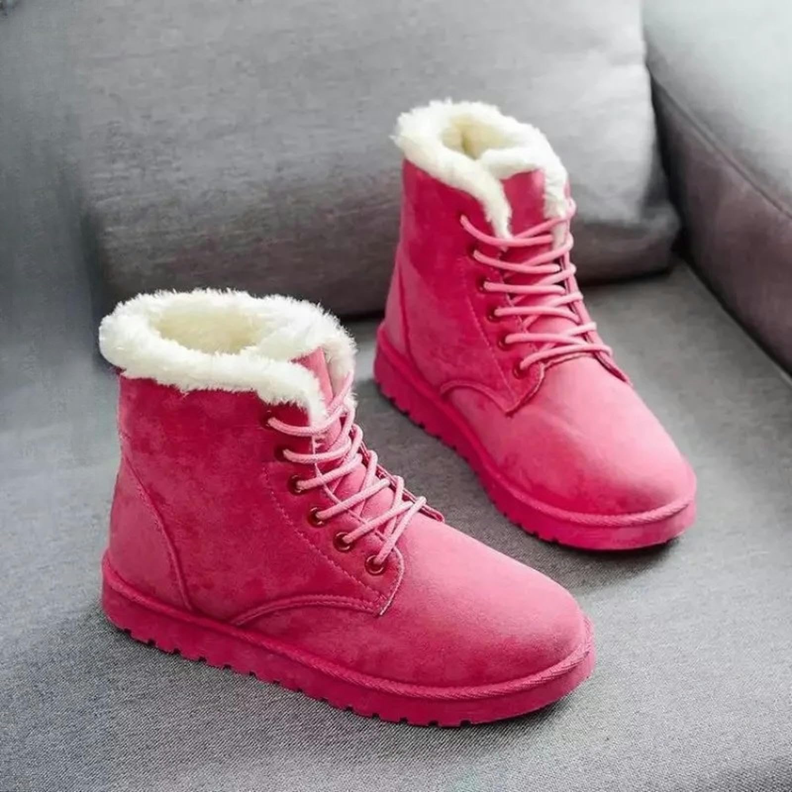 Stivali da Neve da Donna Stivali Invernali da Donna Short-Tube Caldi Stringate-Up Tacco Piatto in Cotone Stivaletti