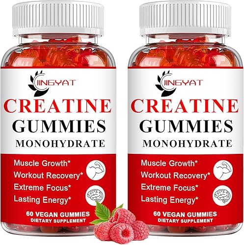Paquete de 2 gomitas de monohidrato de creatina sin azúcar, creatina masticable para desarrollar músculo, aumentar la concentración, la fuerza, la