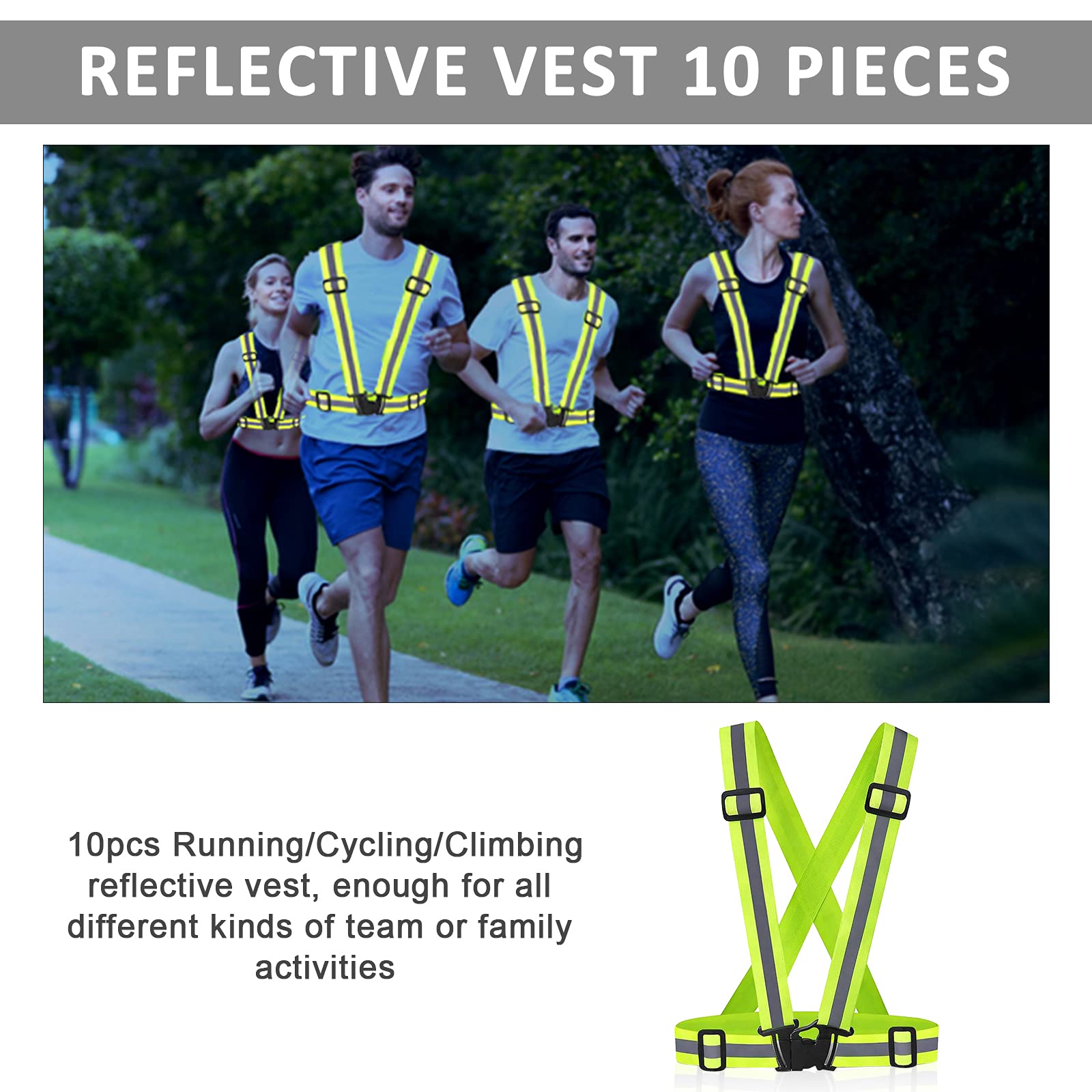 Gilet Riflettente Regalo per Runner, 10 Pezzi per Corsa Notturna Ciclismo Escursionismo con Cinture di Sicurezza Riflettore Ad Alta Visibilità (Verde), D - 10 Giubbotti Verdi, G