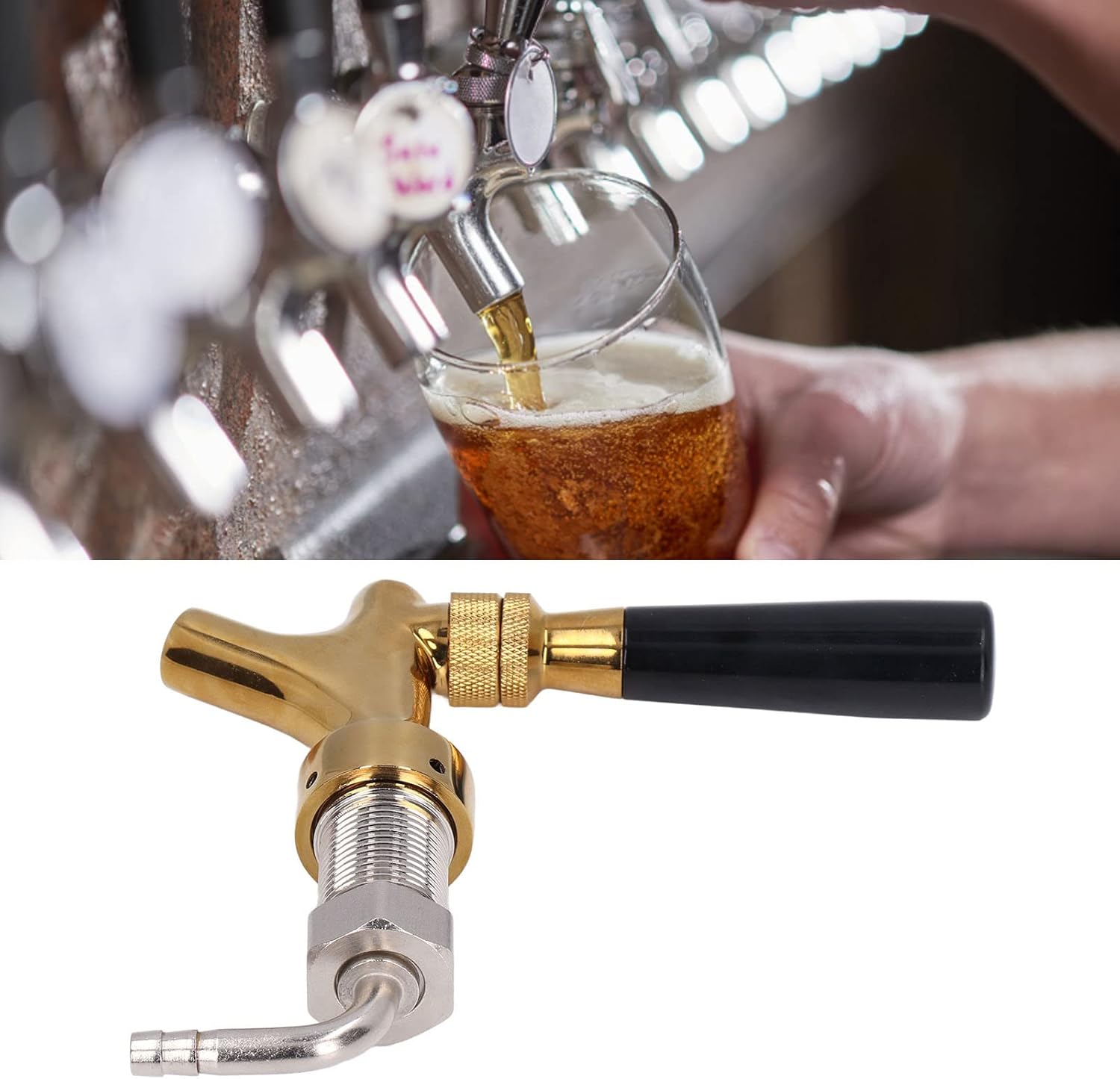 Shank Draft Beer Faucet, Brass Body Stainless Steel No Leak No Rust Faucet for Kegerator, Barbed Fitting Beer Tap for Homebrew Keg