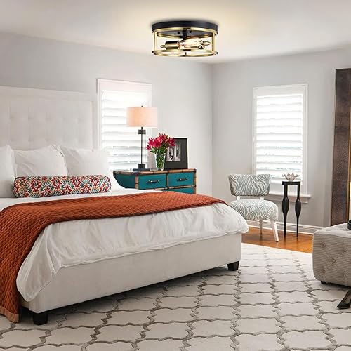 Miniatura 6 de Lámpara de techo de 12 pulgadas, iluminación de montaje empotrado, redonda, acabado de metal dorado, lámpara de techo vintage retro y moderna con