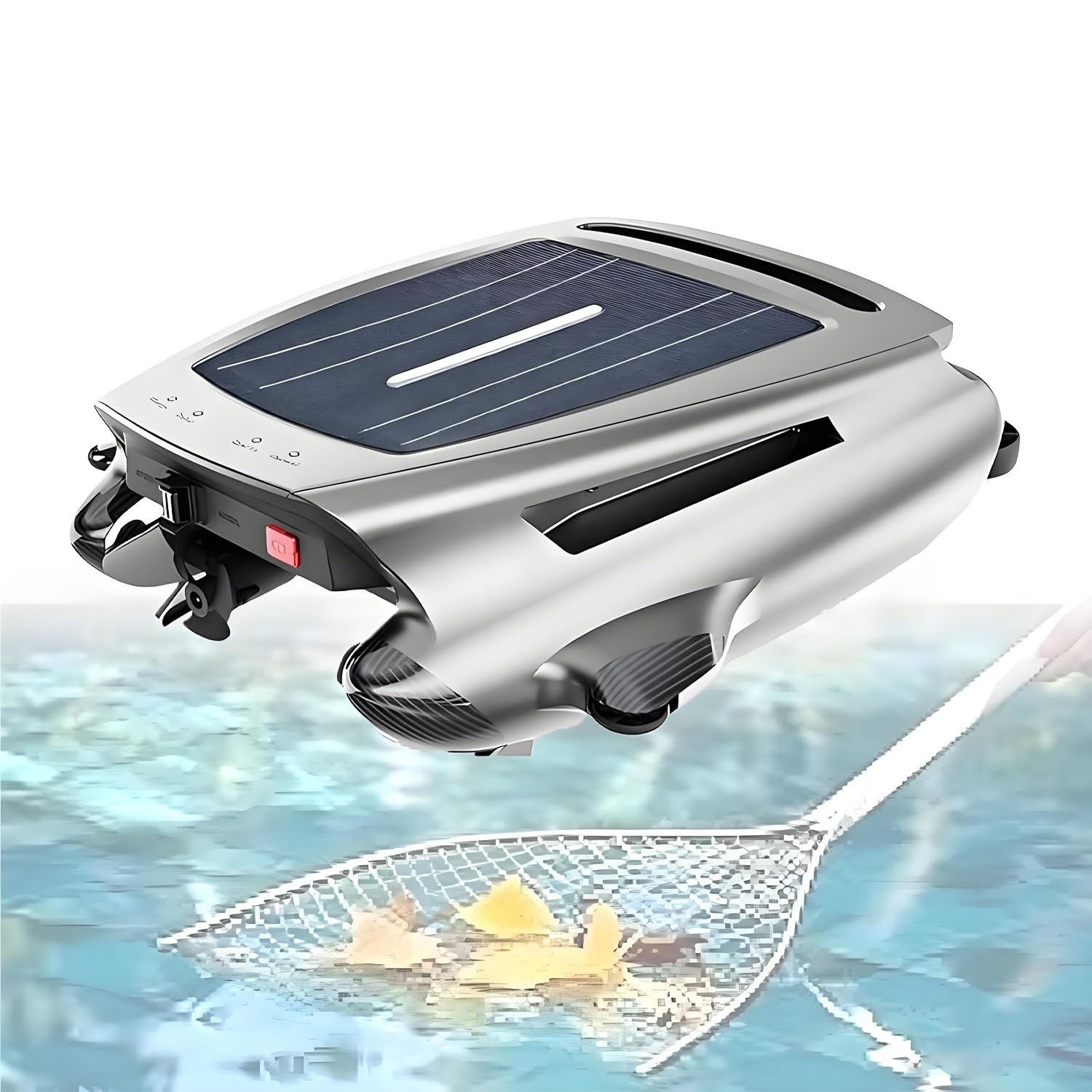 AiODiO Solar Pool Skimmer，Intelligent Navigation, Ipx7 Waterproof Rating, 20-Hour Battery Life, Dual Charging Methods (Solar/Adapter), 450um Filter, Suitable for Inlaid Pools.