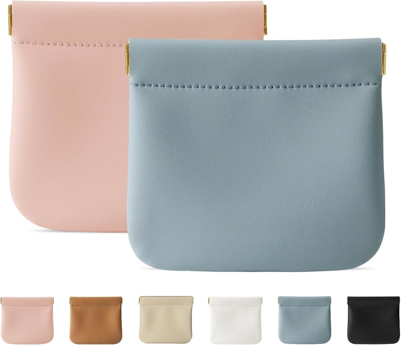 Necessaire pequena de maquiagem Cretkhp com fecho de pressão, Organosilicone, Pink + Blue, Pacote com 2
