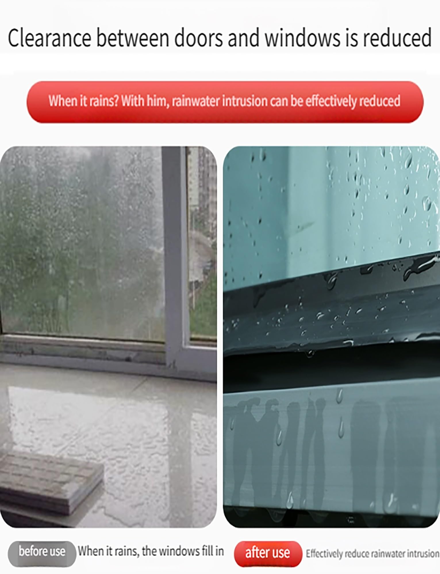 Burlete de protección contra la Intemperie para Ventanas y Puertas corredizas, Deflector de Lluvia Ajustable de 50 a 500 cm, impermeabilización de Goma Adhesiva, previene Fugas y Mejora el a