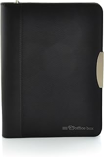 Portfólio de Mão Dynamic A5 em Couro Vegano + Cordura - 74568 - Fecho de Zíper, Elegante Puxador em Alumínio, Bloco de Notas, 8 Porta-cartões, Classificador e Múltiplos Compartimentos by Office Box