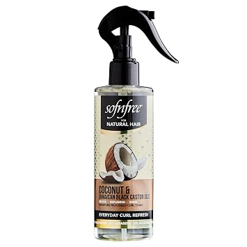 Sofnfree Coconut & Jamaican Black Castor Oil Everyday Curly Refresher Spray, Volumizer and Moisturizer for Styling Dry Hair, Coils and Curls, 8.12 fl oz Pack of 1