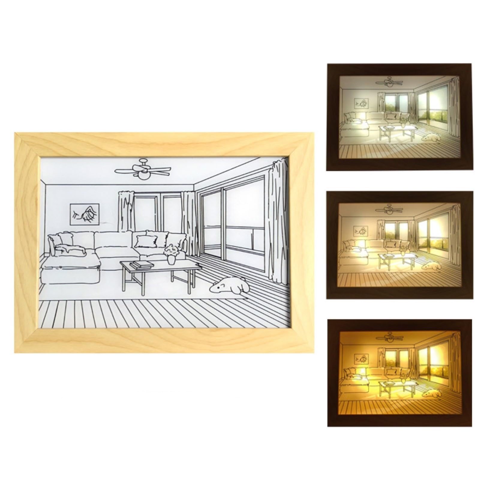 Iluminación Decoración Pintura,3Color Ajustable LED Brillante Marco Fotos,Pintura Arte LED Brillante Marco Fotos Y Luz Decorativa For Sala Estar (Color : B, Size : 23 * 17 * 3cm)