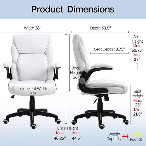 Miniatura 3 de Silla de oficina ejecutiva de cuero, ergonómica de respaldo alto, silla de escritorio para computadora de hogar con brazos abatibles acolchados,