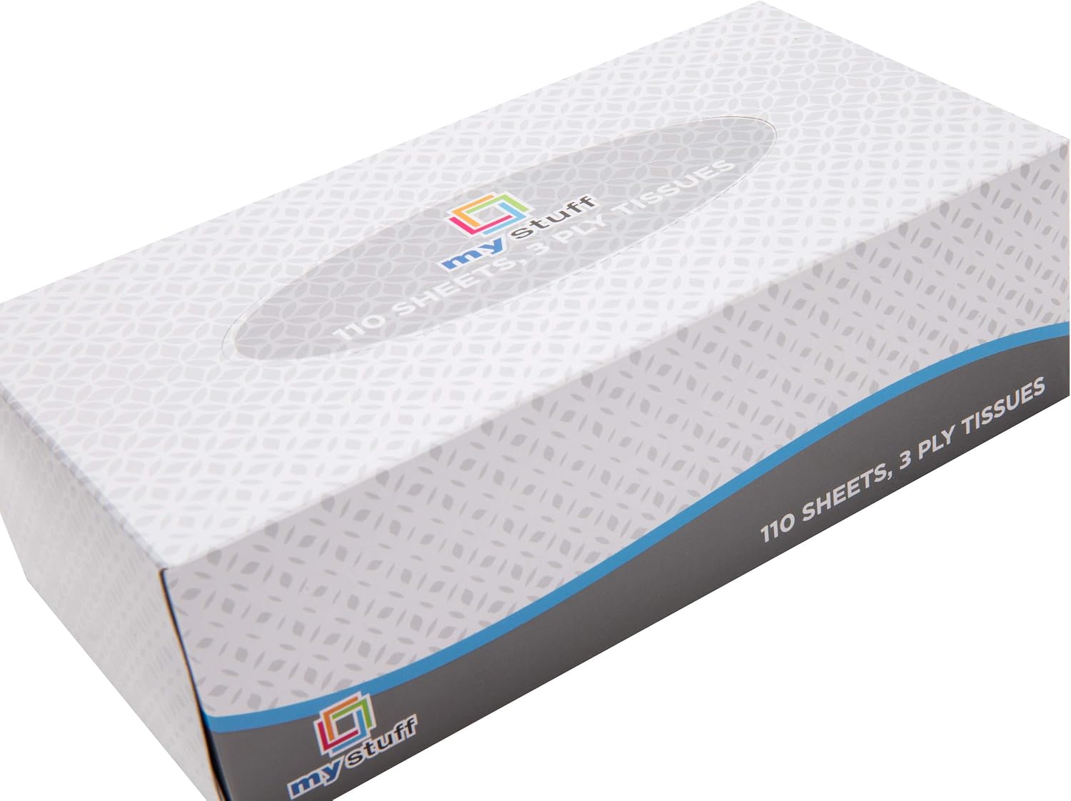 My Stuff Facial Tissues, Soft and Strong Cloths, 110 Sheets per Box, 3-Ply Material, Full Size, Decorative Color Packaging, Grey